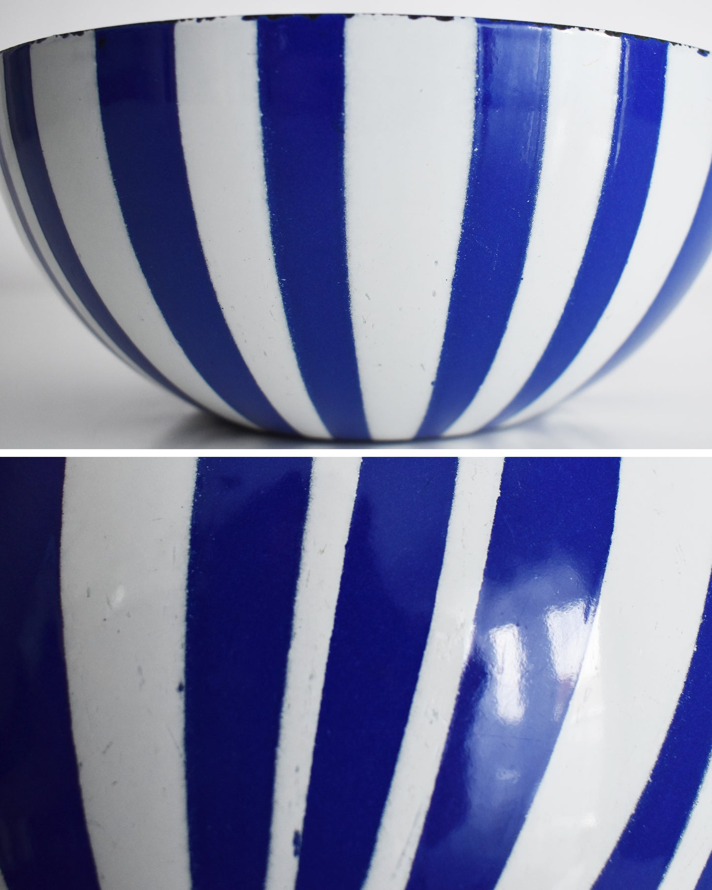 a photo collage which shows some surface scratches on the outside of the bowl