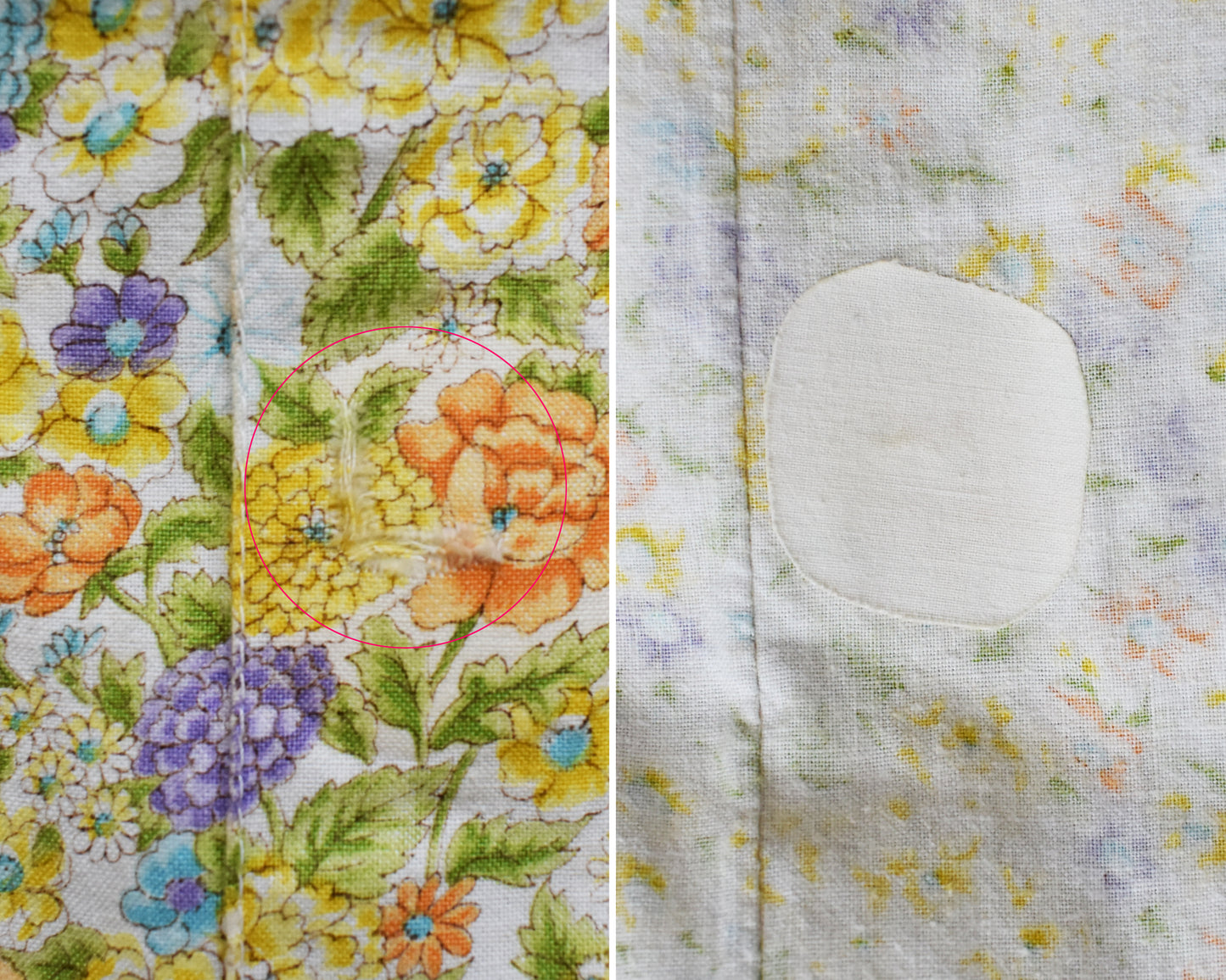 close up of the repair that was done on the pants by a previous owner