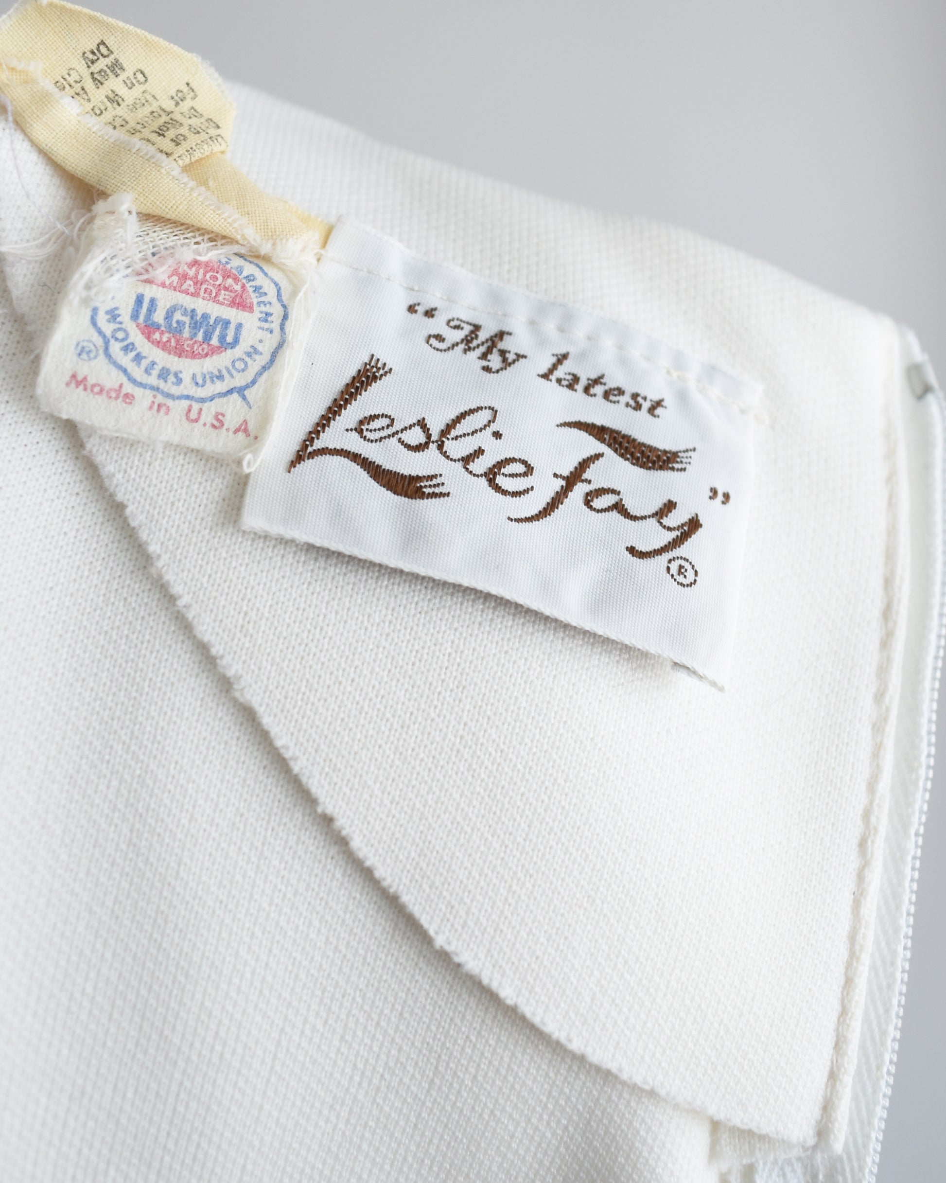 Close up of the tag which says My latest Leslie Fay