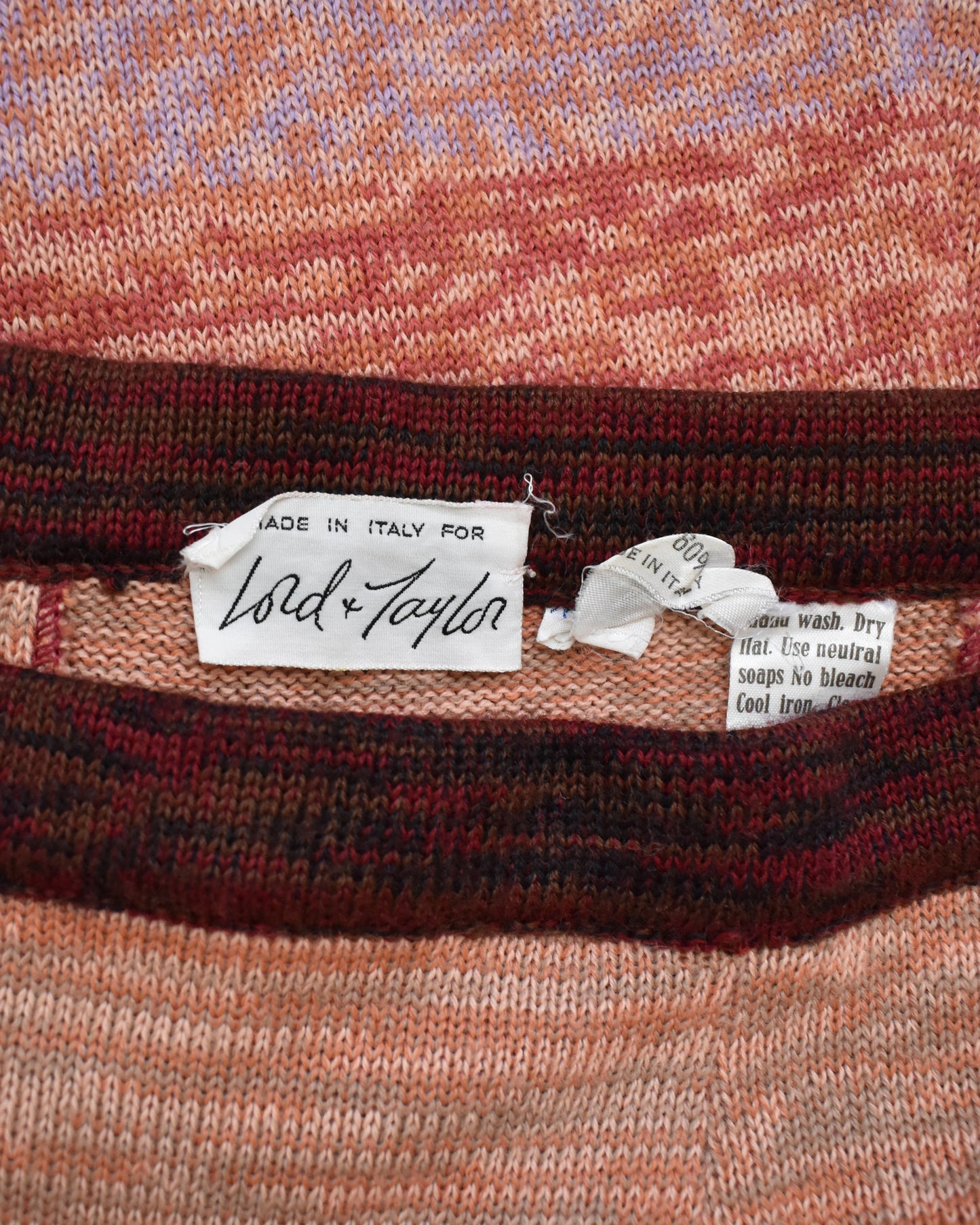 close up of the tag that says Made in Italy for Lord and Taylor