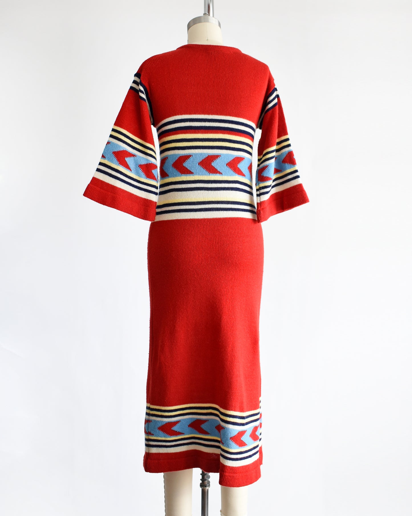 Vintage 1970s Red Southwestern Sweater Dress | small