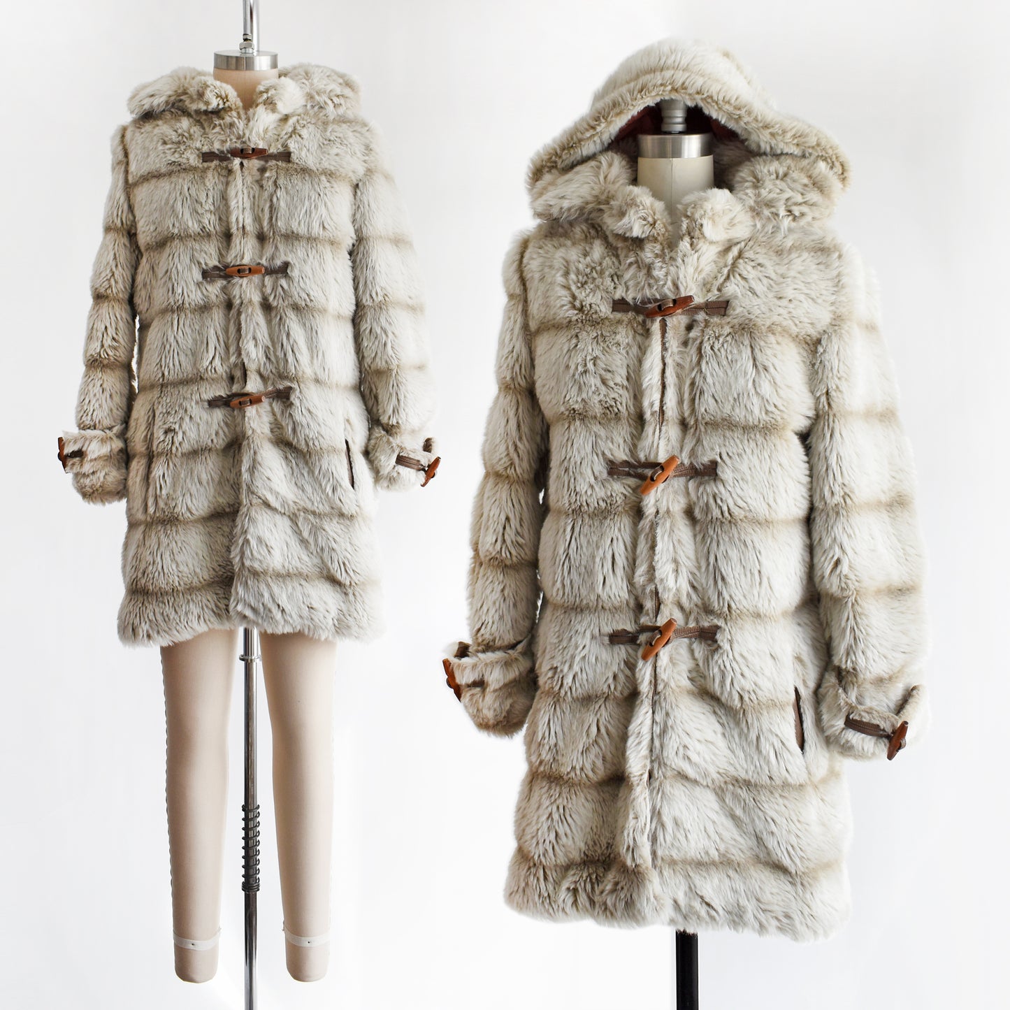 Vintage 1970s Faux Fur Hooded Toggle Coat | small/small medium