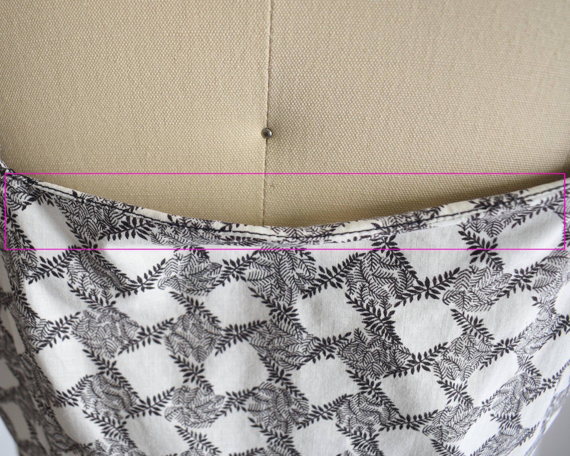 Close up of the back seam which has a slight discolored line