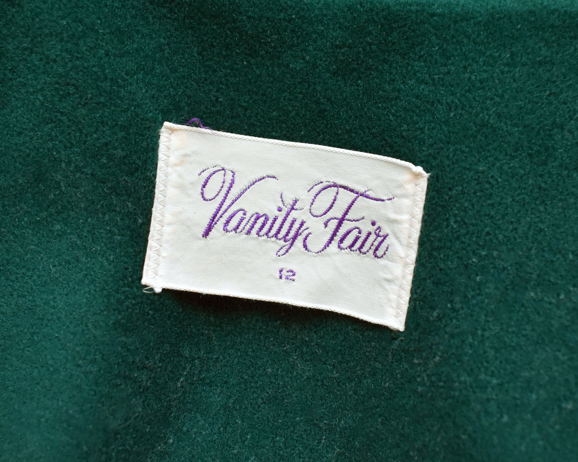 Close up of the tag that says Vanity Fair