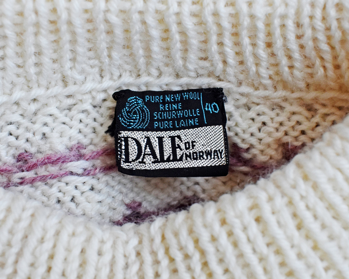 Close up of the tag which says Dale of Norway