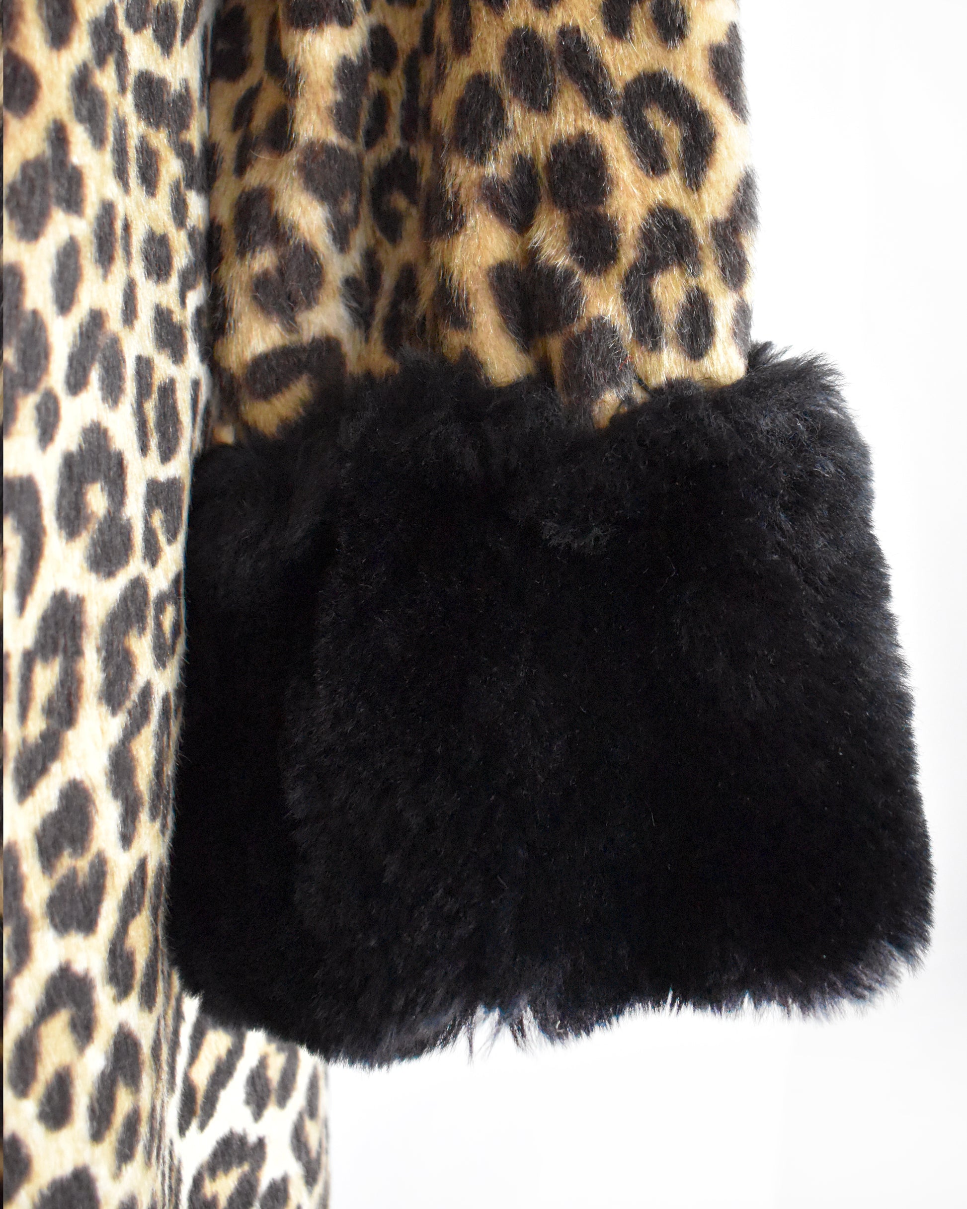 Close up of the black faux fur trim on the cuffs