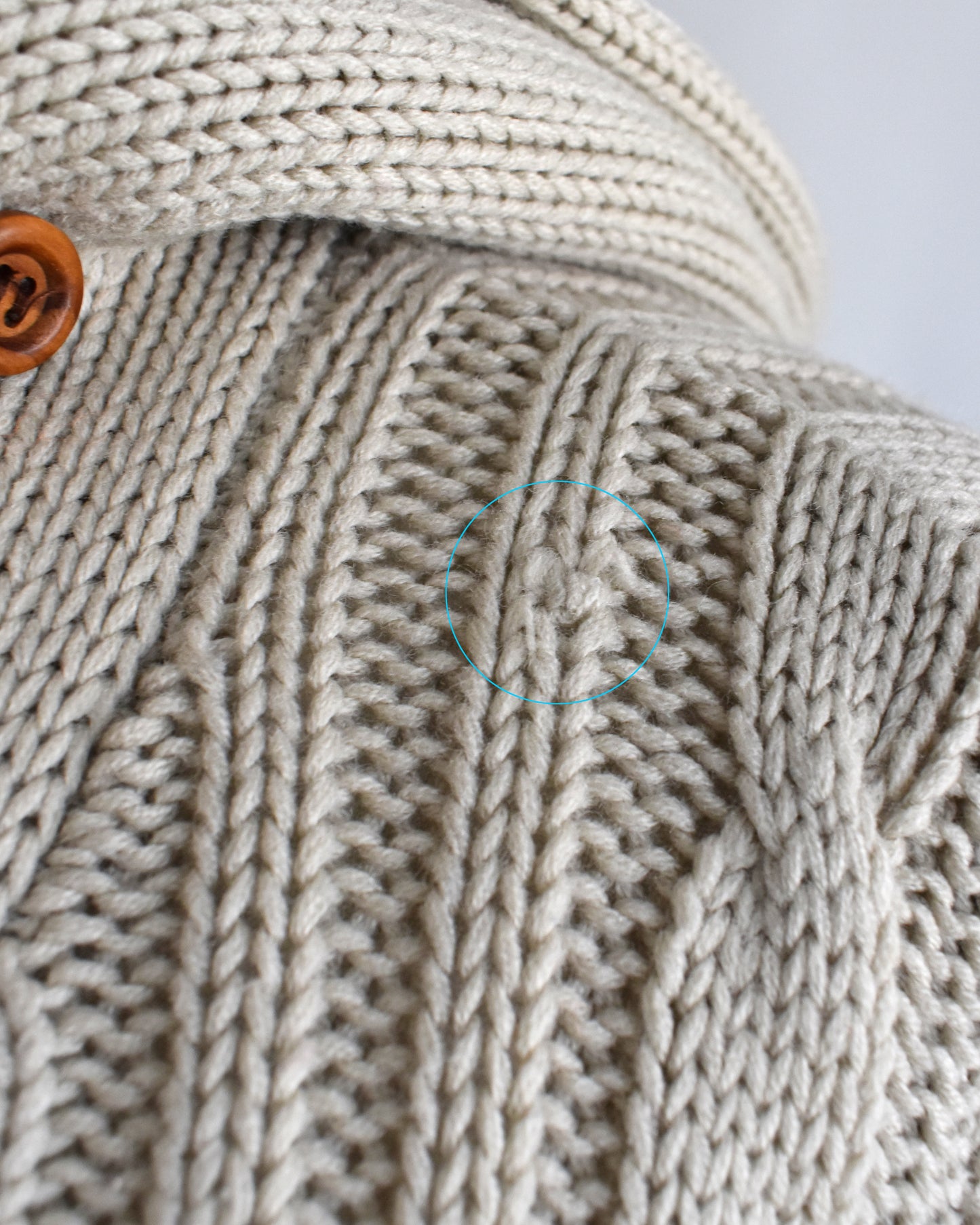 Close-up of a small mend on the shoulder