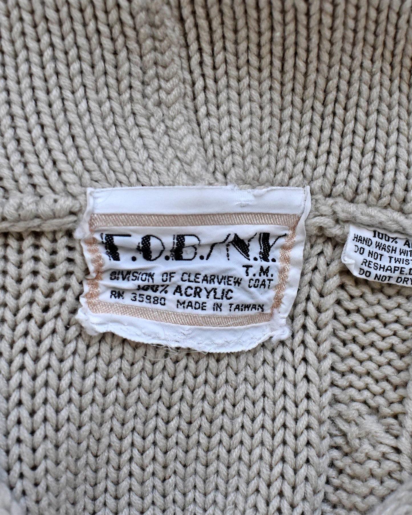 close up of the F.O.B./N.Y. label