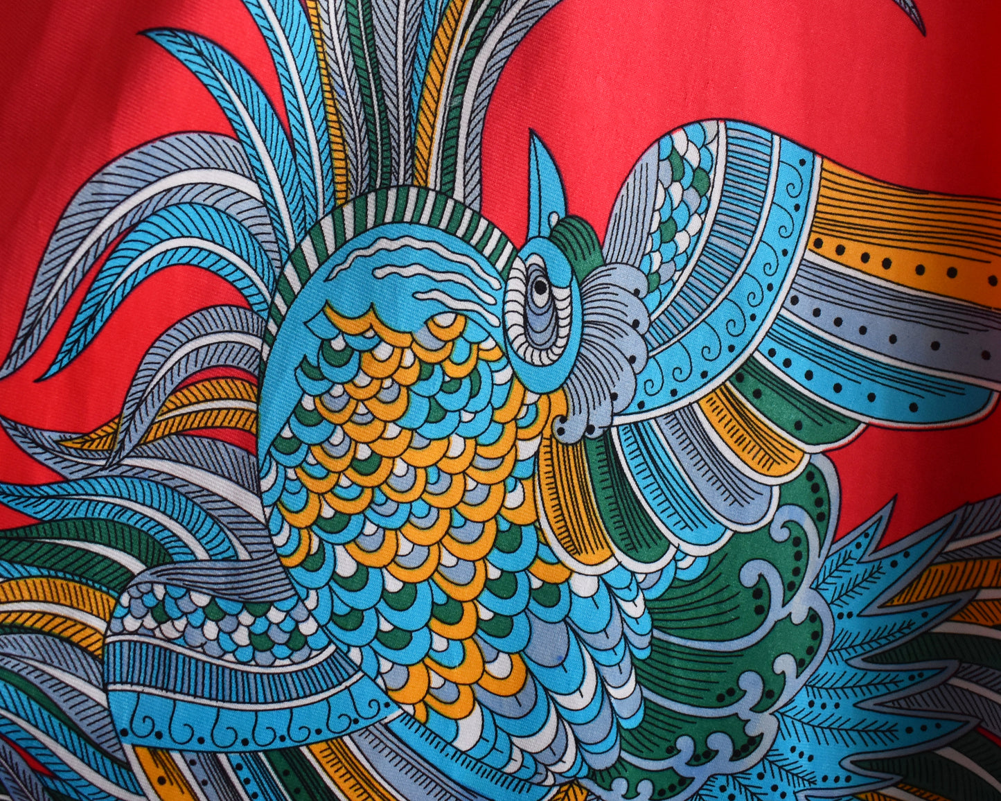 close up of the bird print on the caftan
