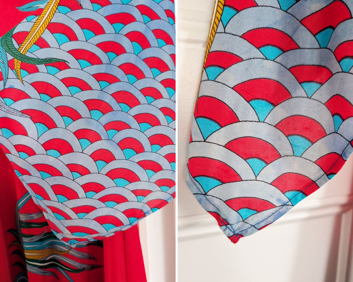 side by side views of the sleeves which show fading and uneven stitching