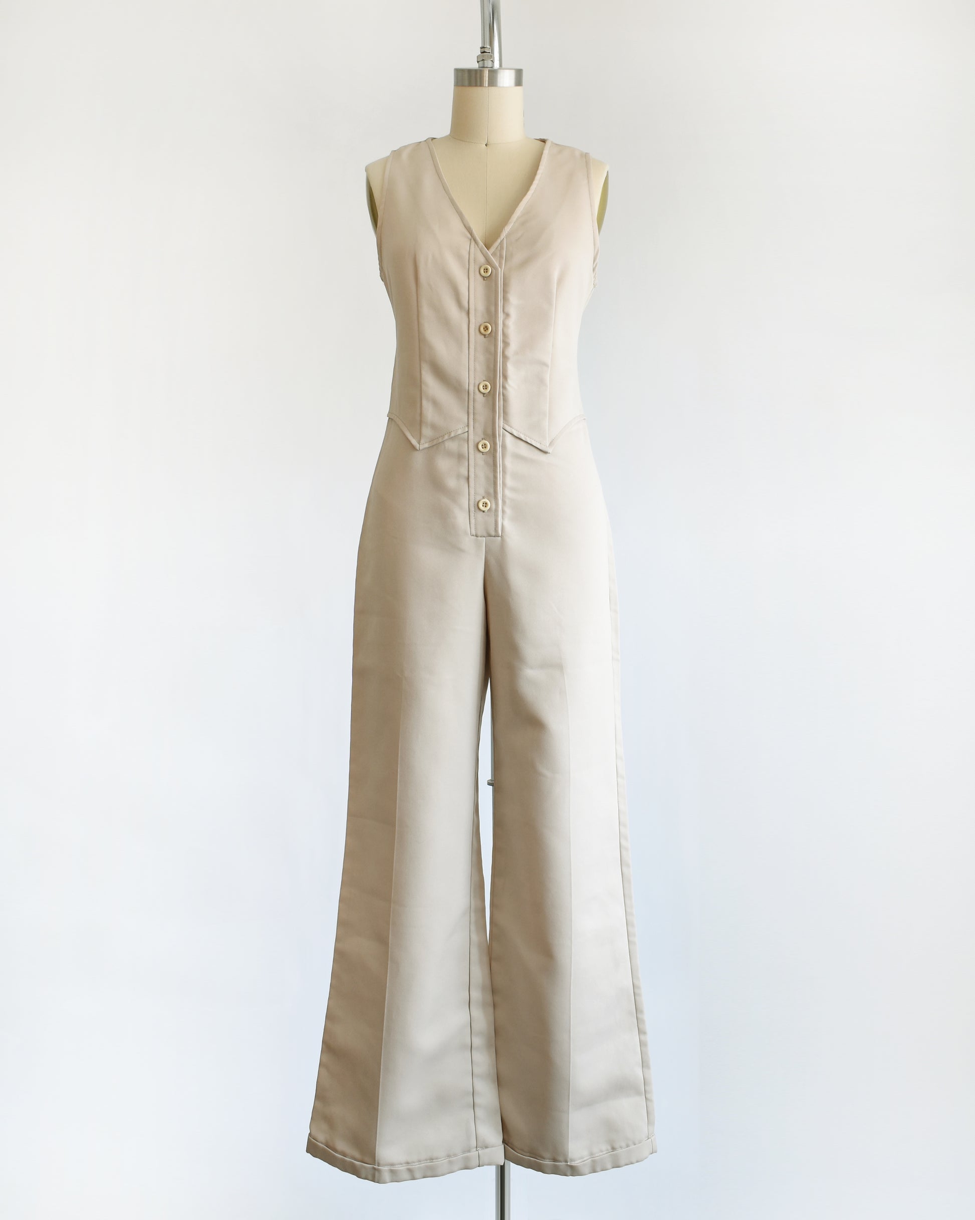 A vintage 70s light tan jumpsuit