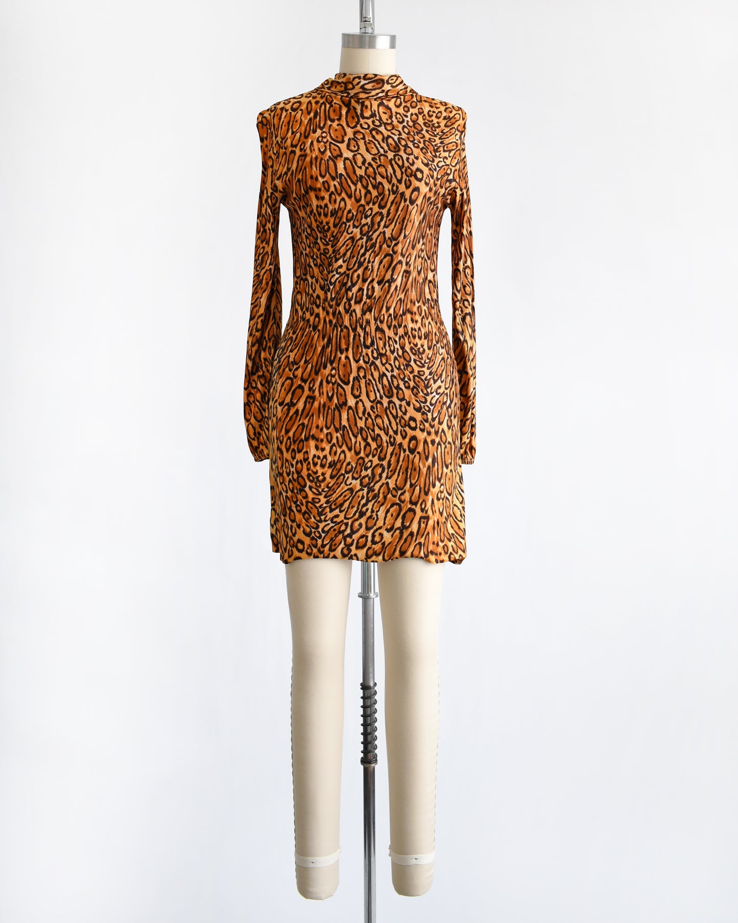 a vintage 1960s leopard print mini dress