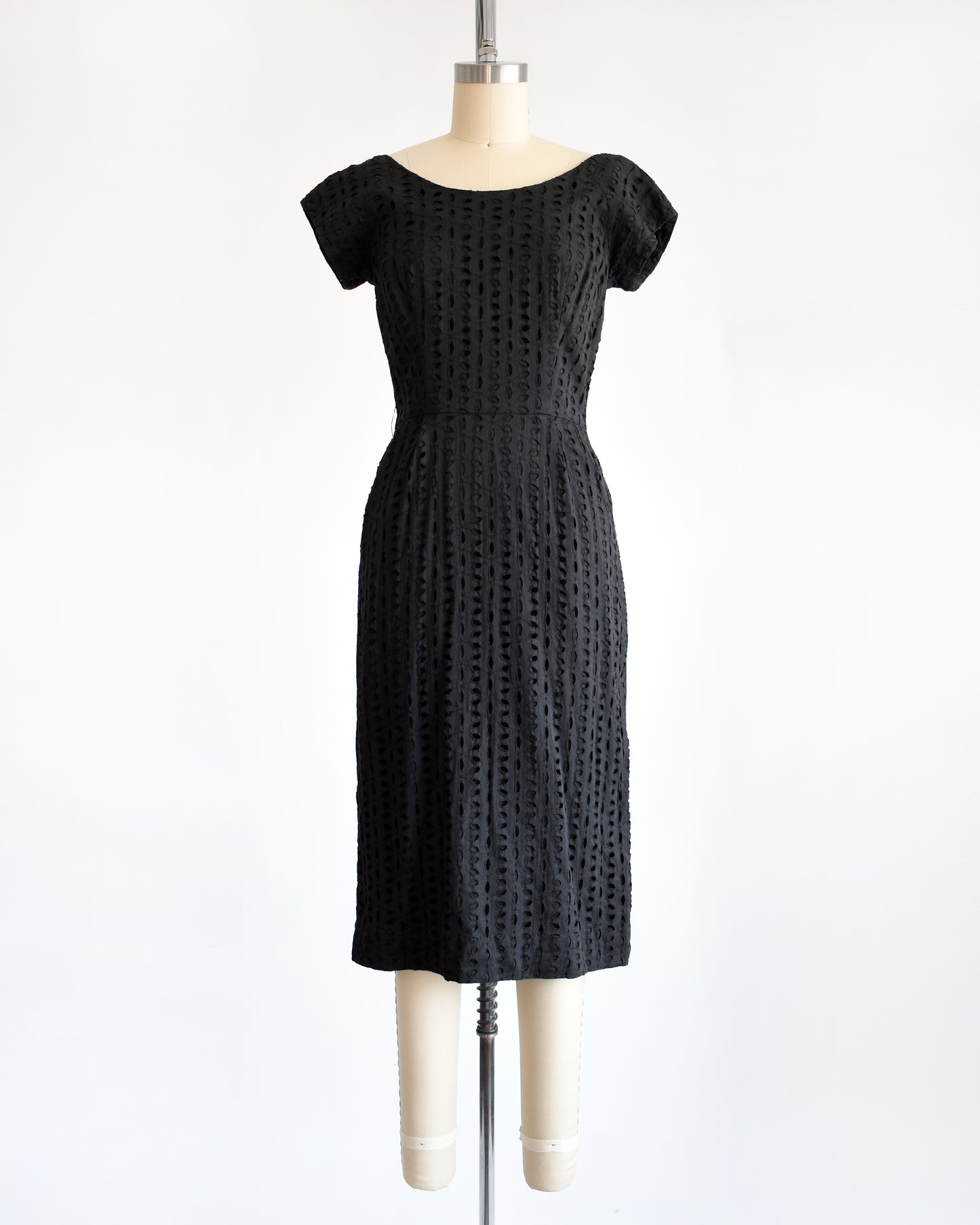 a vintage 1960s black eyelet dress