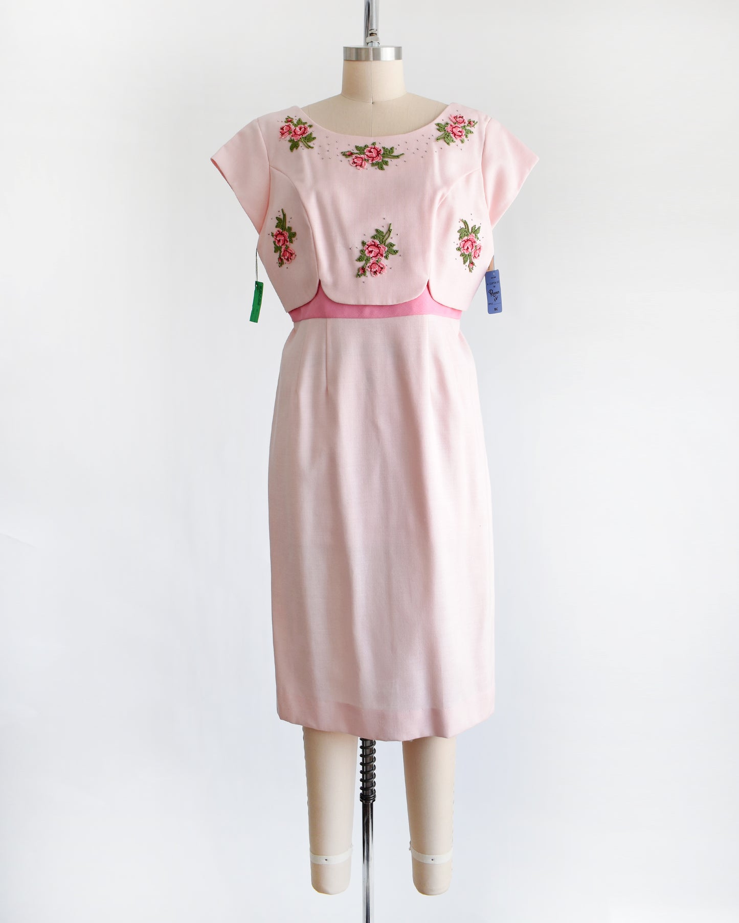 a vintage 1960s pink floral embroidered dress