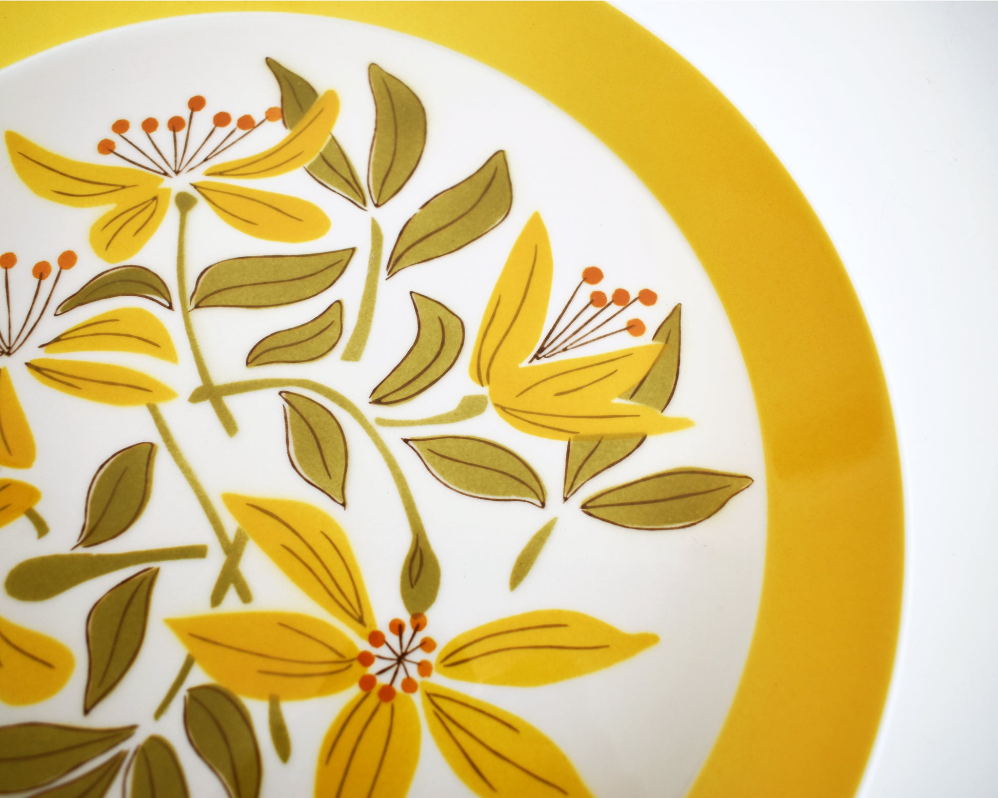 close up of the floral motif on the plates