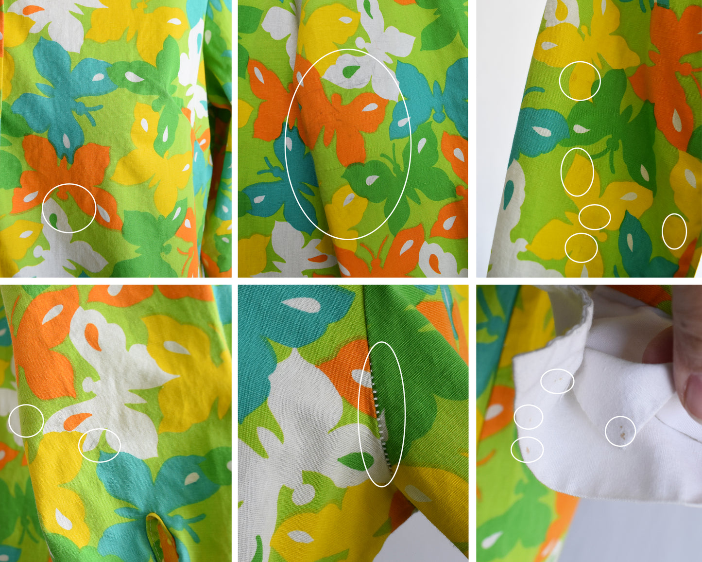 a photo collage of small flaws which include faint marks throughout and some visible seams