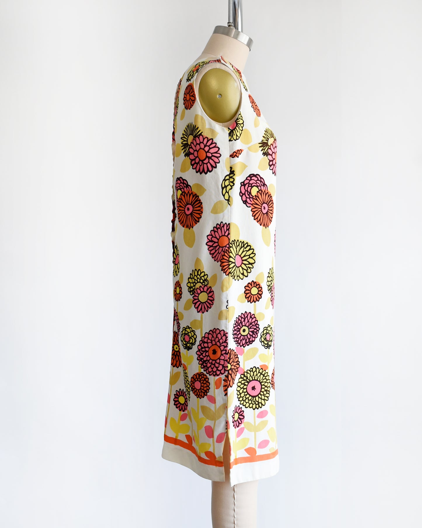 side view of a vintage 1960s flower power shift dress