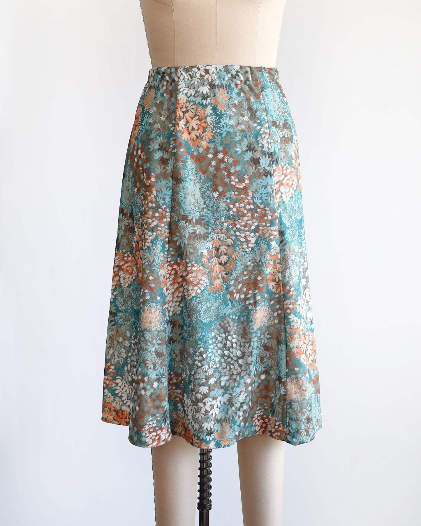 Close up of the skirt which shows the floral print