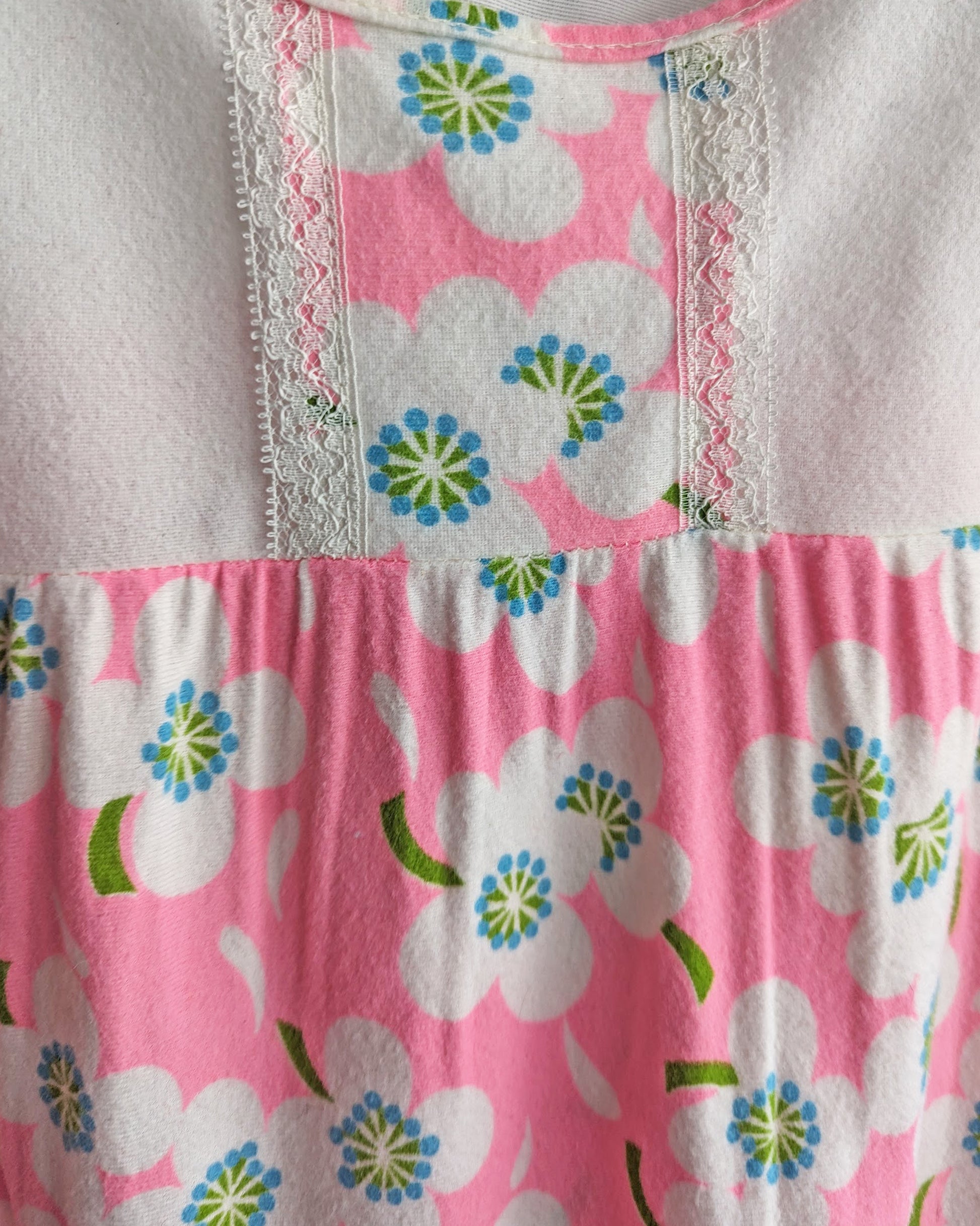 close up of the nightgown which shows the floral print