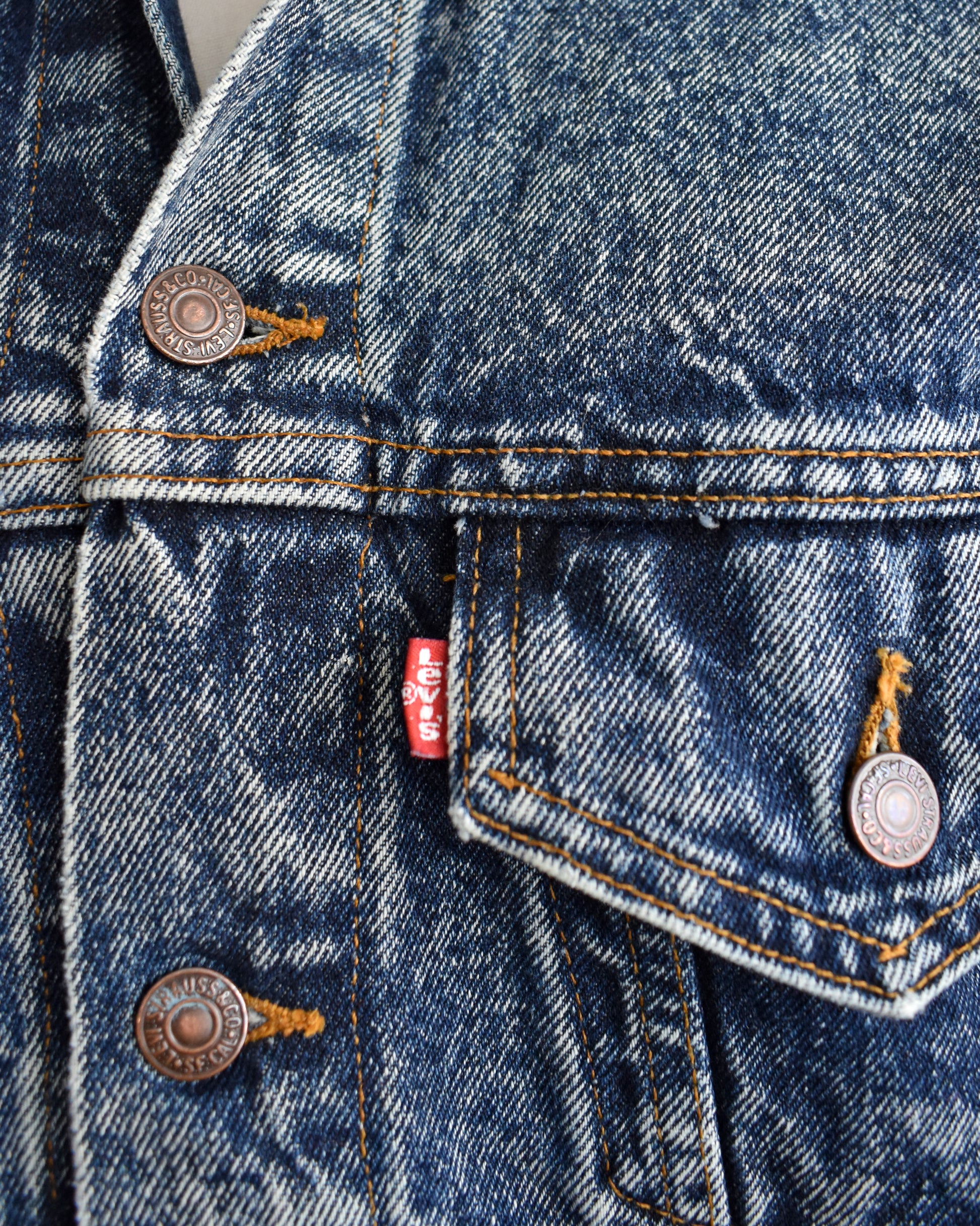 Close up of the iconic red Levis tag and chest pocket