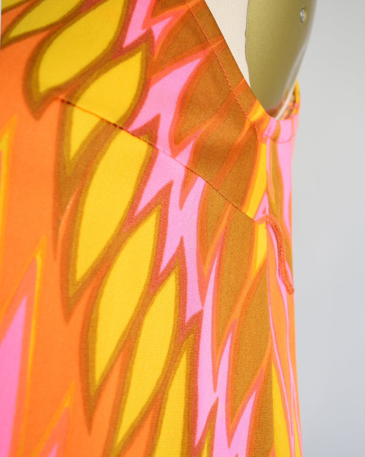 close up of the bust darts and small loop just under the left underarm area
