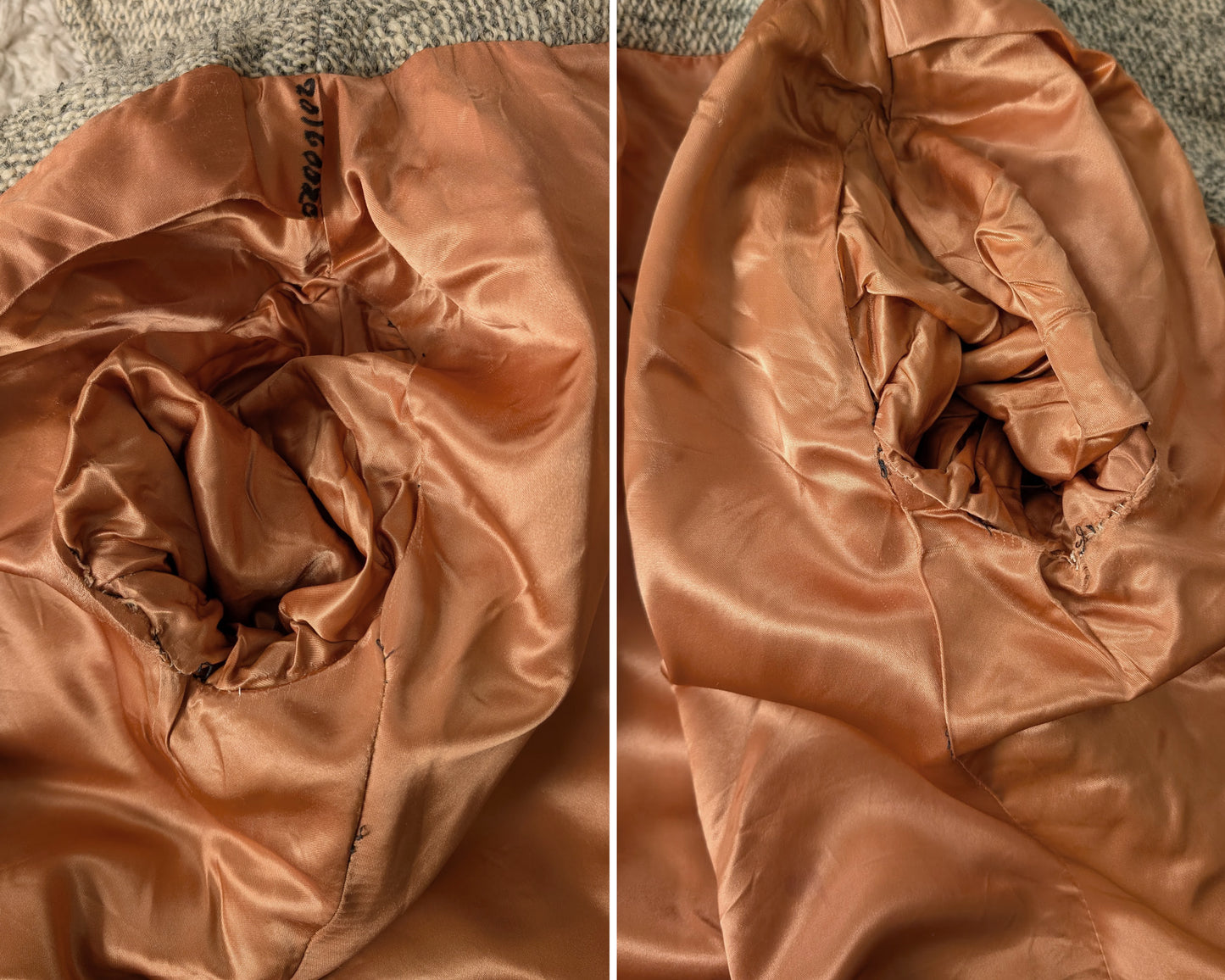 side by side views of the inside underarms which show past mends