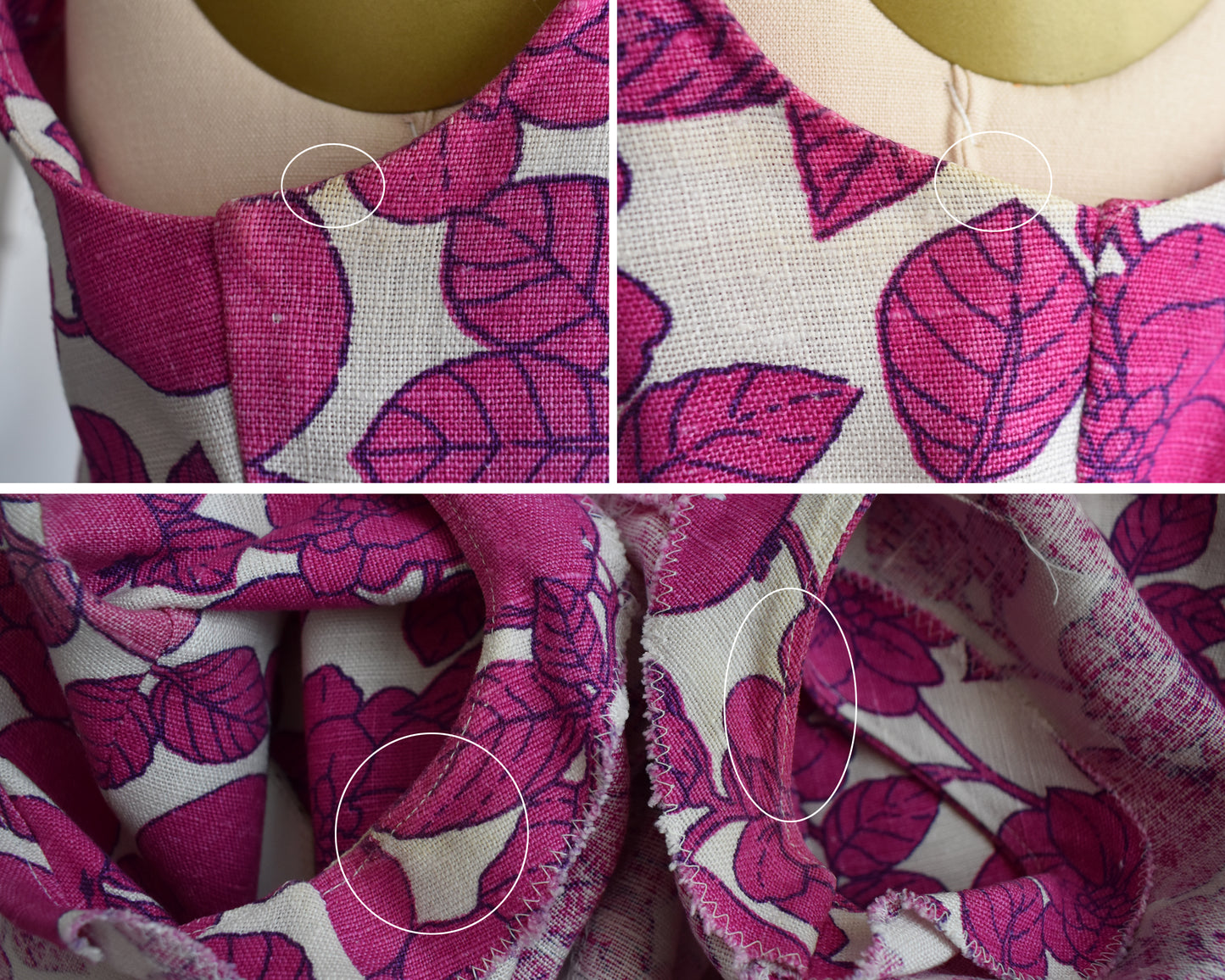 a photo collage of small flaws which shows some minor underarm yellowing