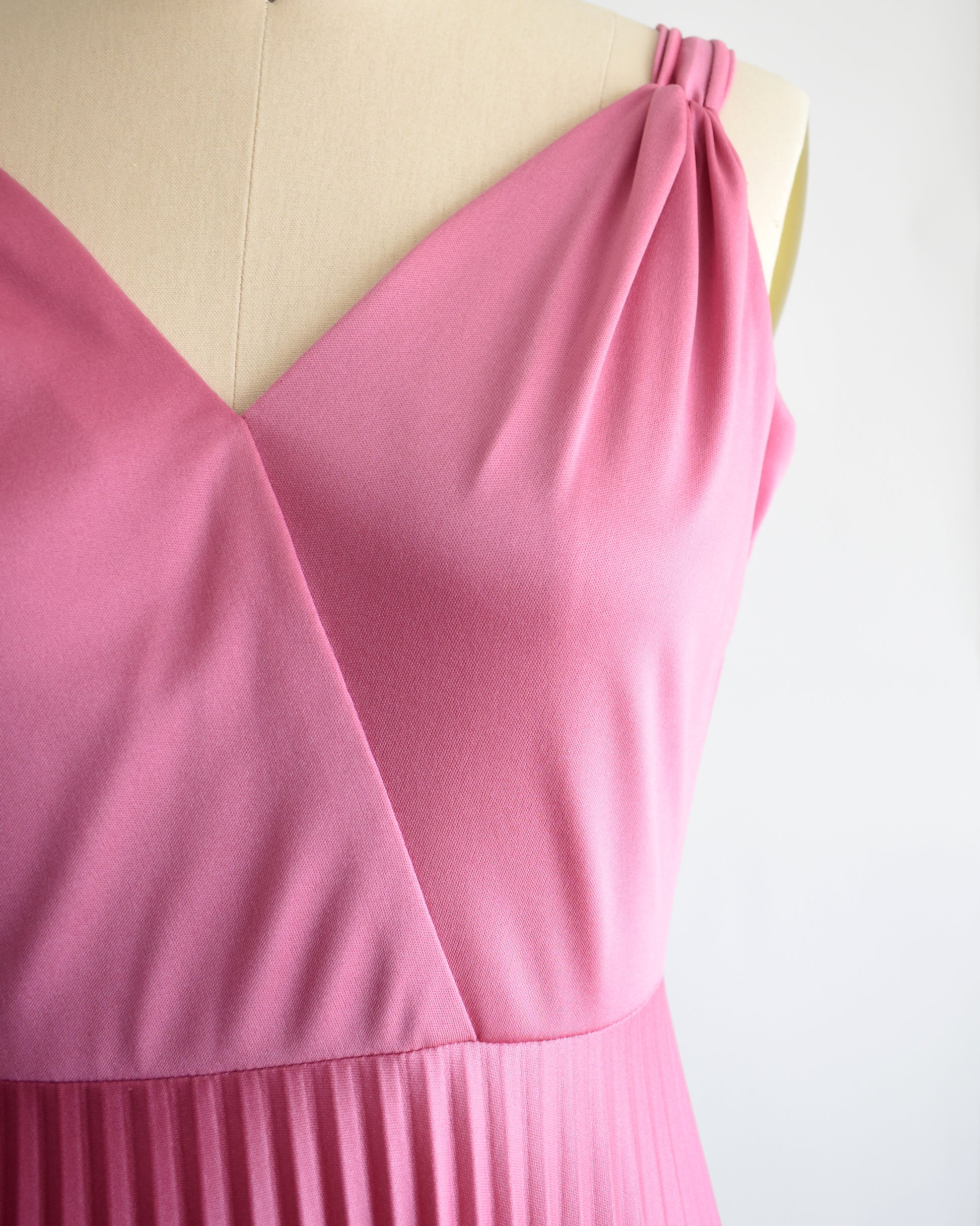 close up of the faux wrap bodice of the dress