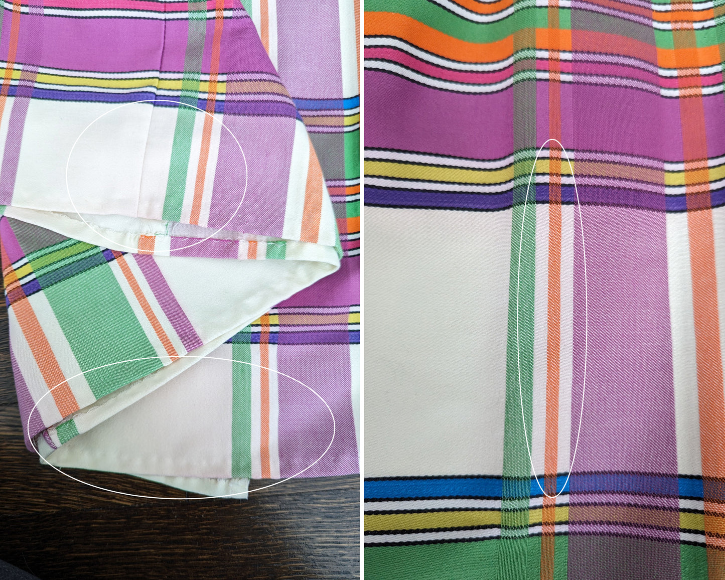 side by side views of small color bleed flaws