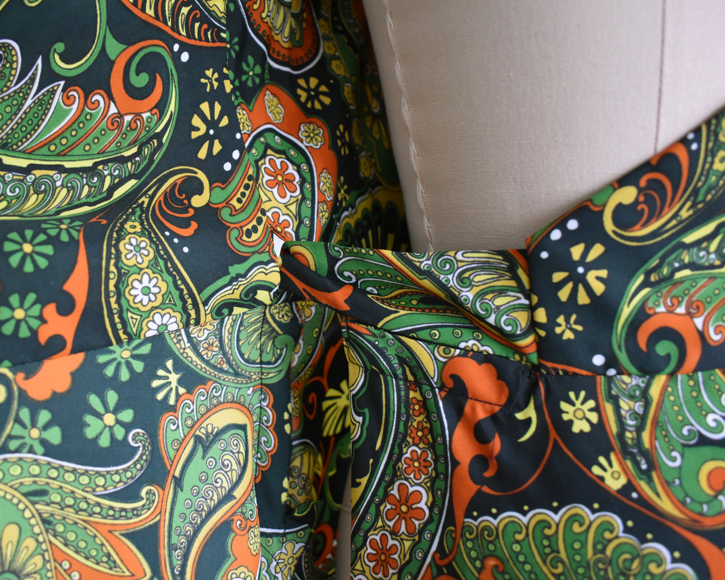 Close-up of a the side tie of on the wrap back