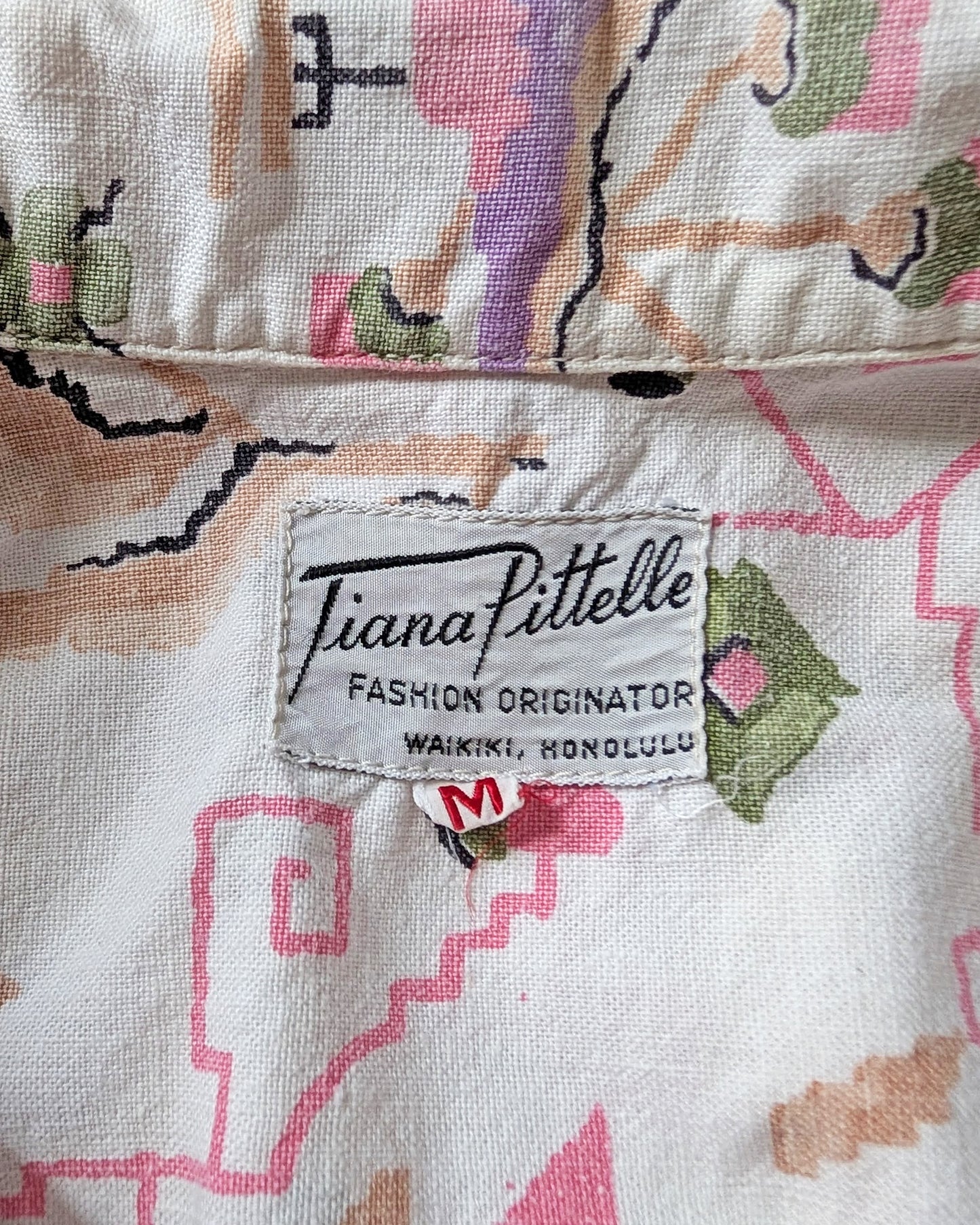 Close-up of a the vintage 1950s Tiana Pittelle label