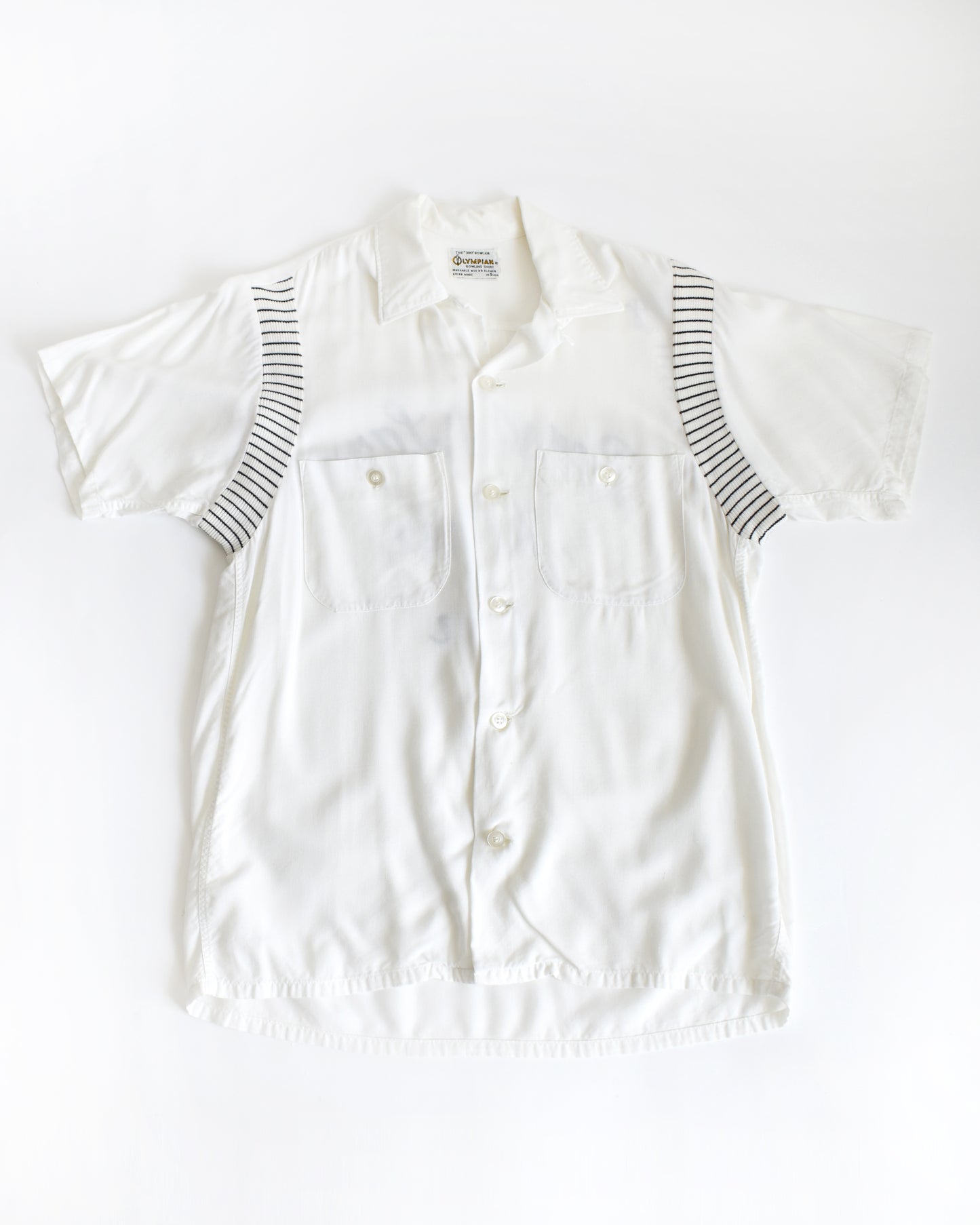 front view of a vintage 1950s Olympian bowling white shirt