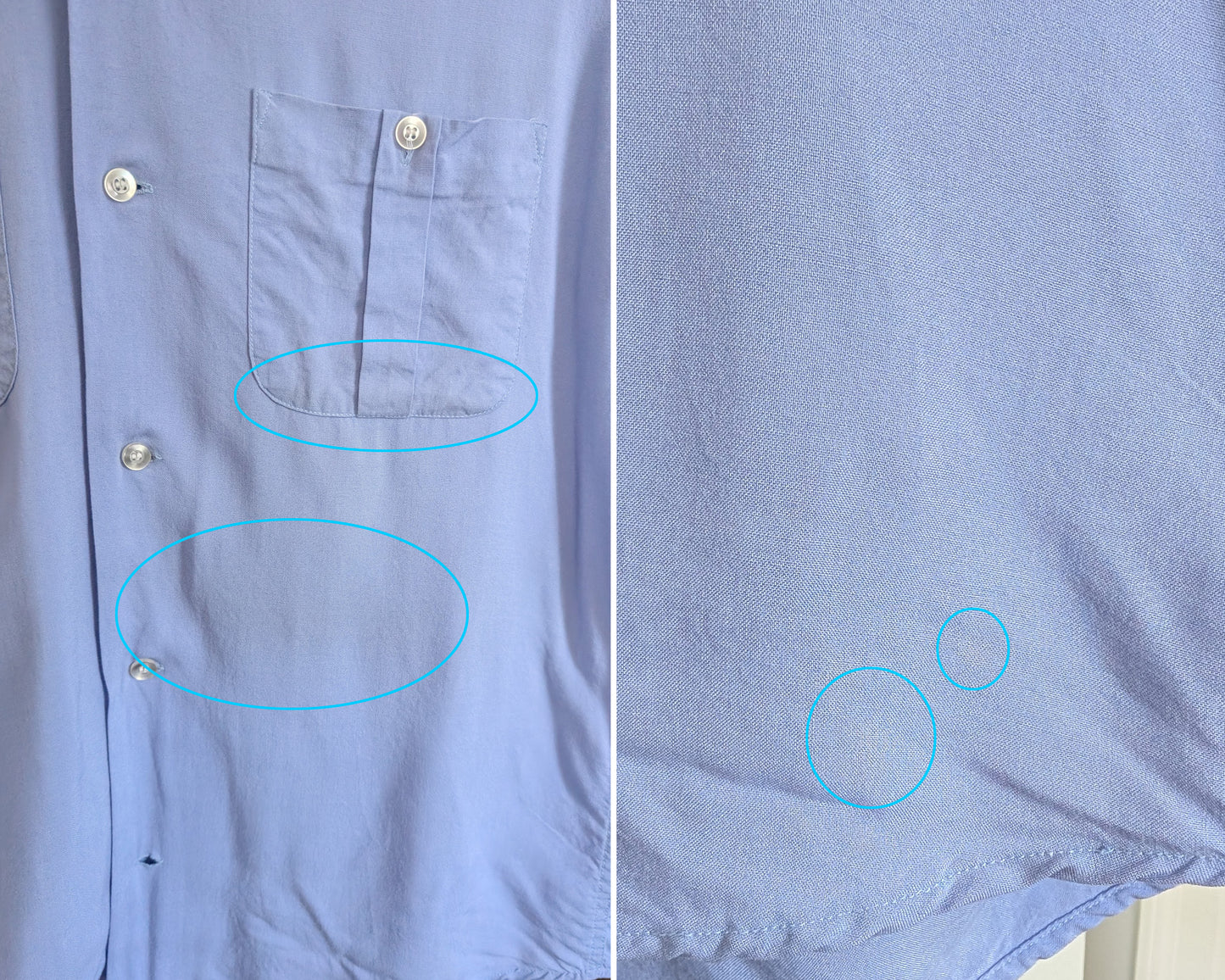 a photo collage of small flaws which include some faint dark spots and light spots on the front