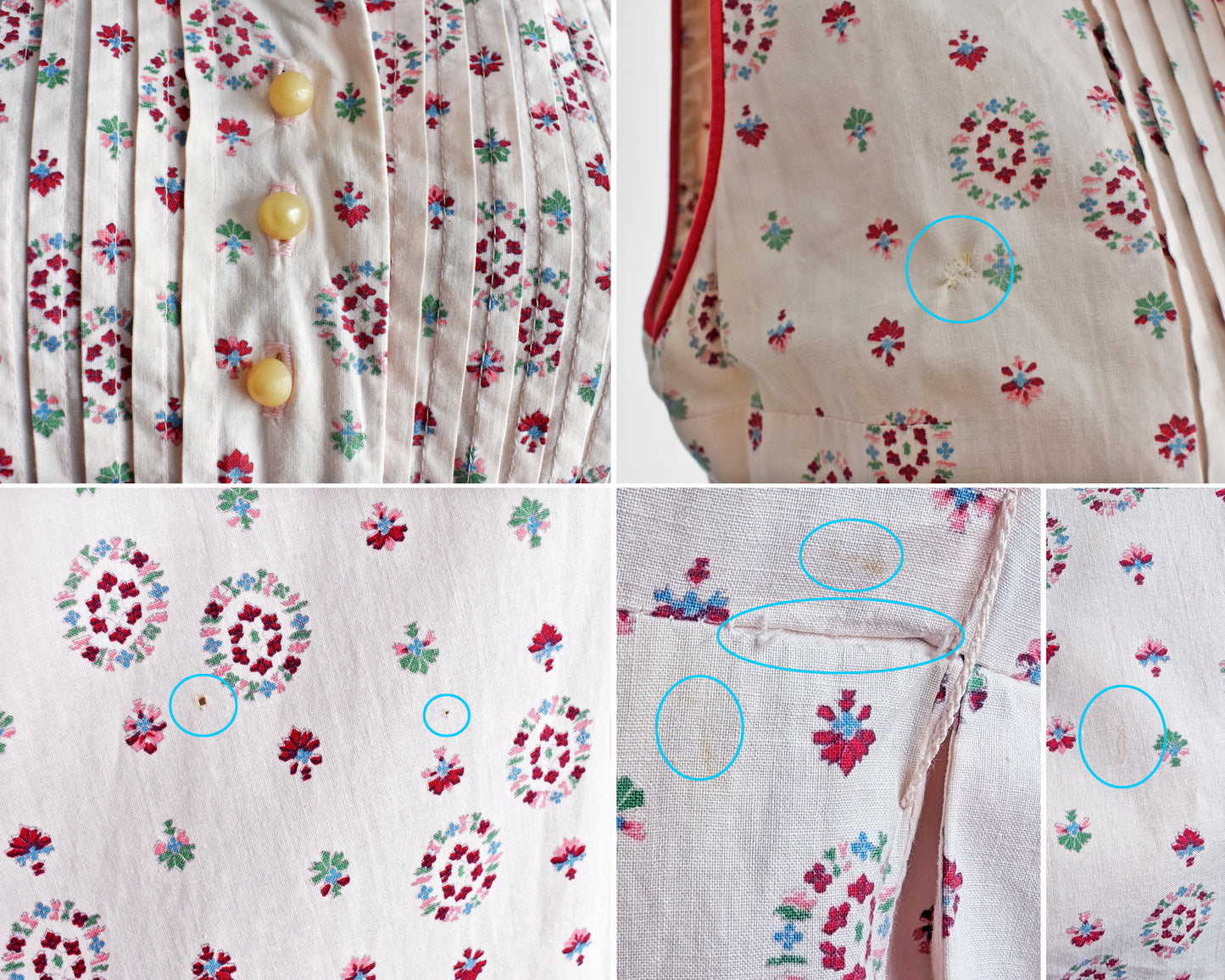 a photo collage showing small flaws, like past repairs, small holes, and spots