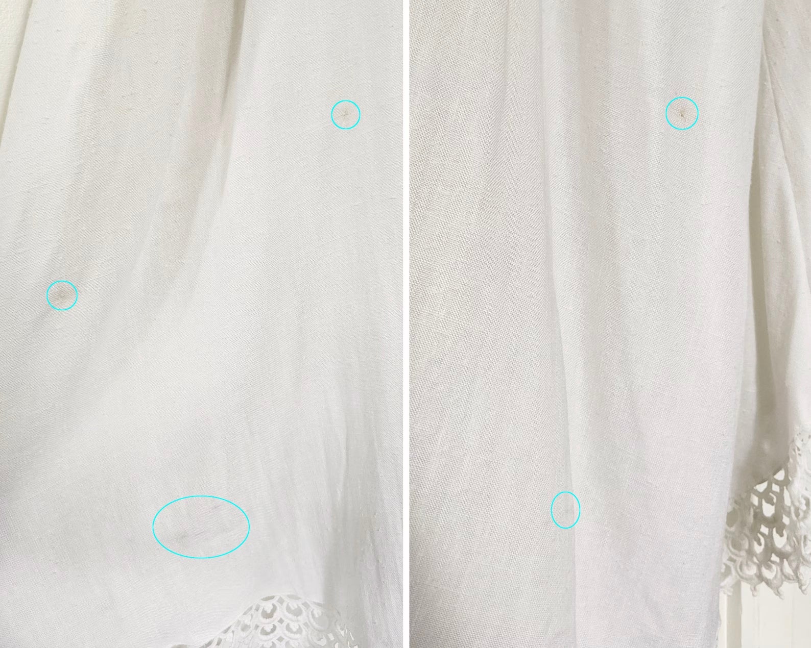 close up of small marks on back of dress