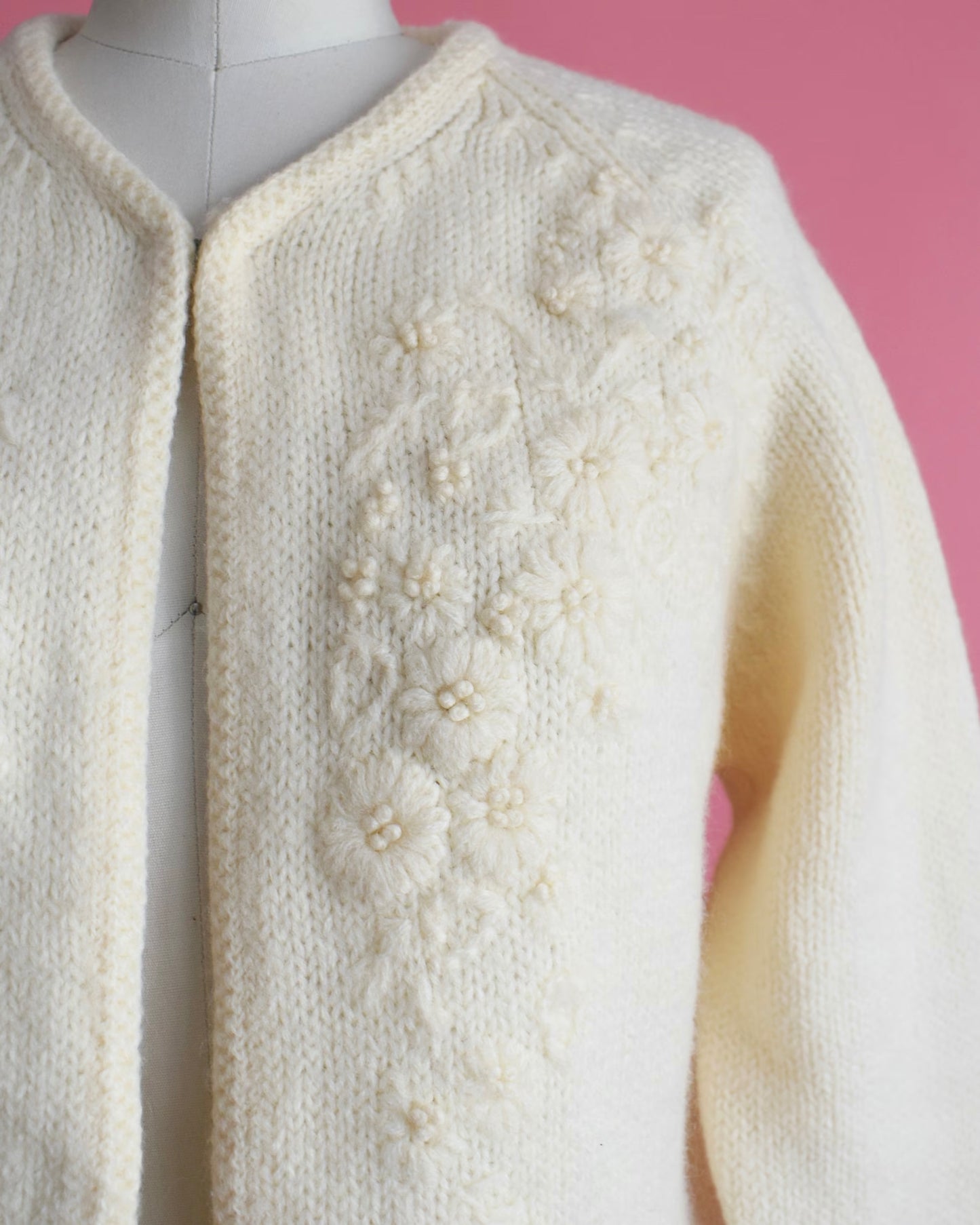 Close up of the floral embroidery on the front