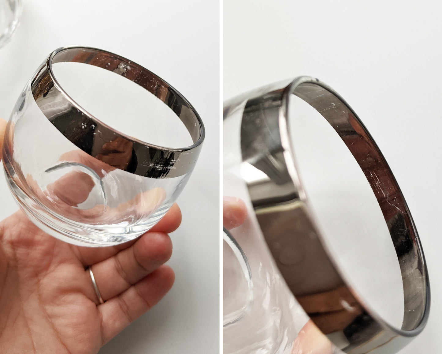 close up of small flaws on the silver rim of the glasses