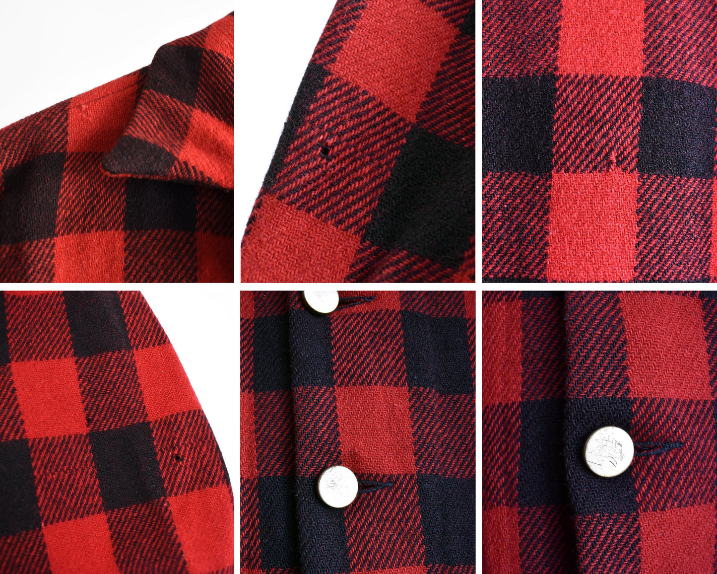 A collage of small flaws on the jacket which included small holes and scuffed buttons.