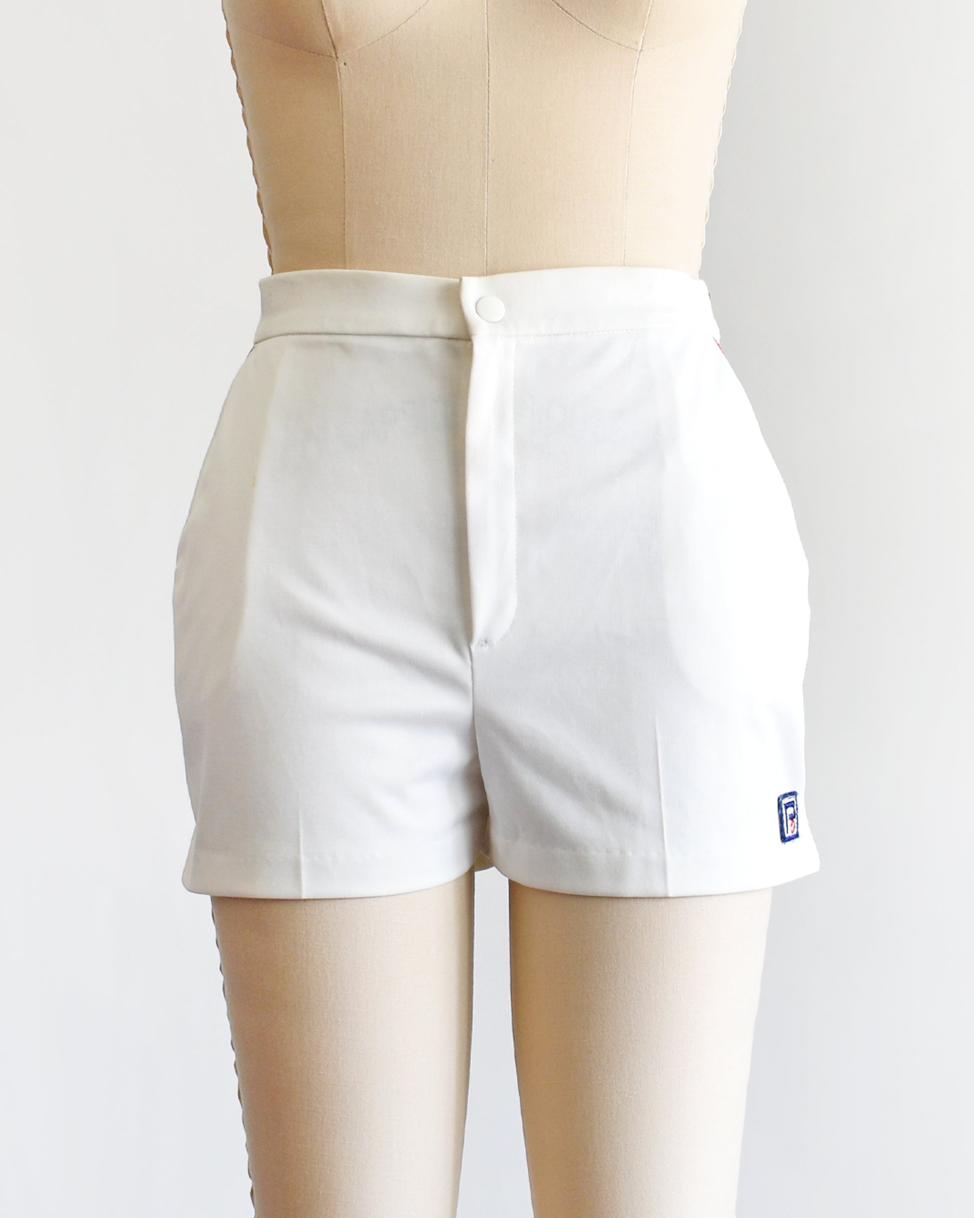 a vintage 1970s white tennis shorts on a dress form