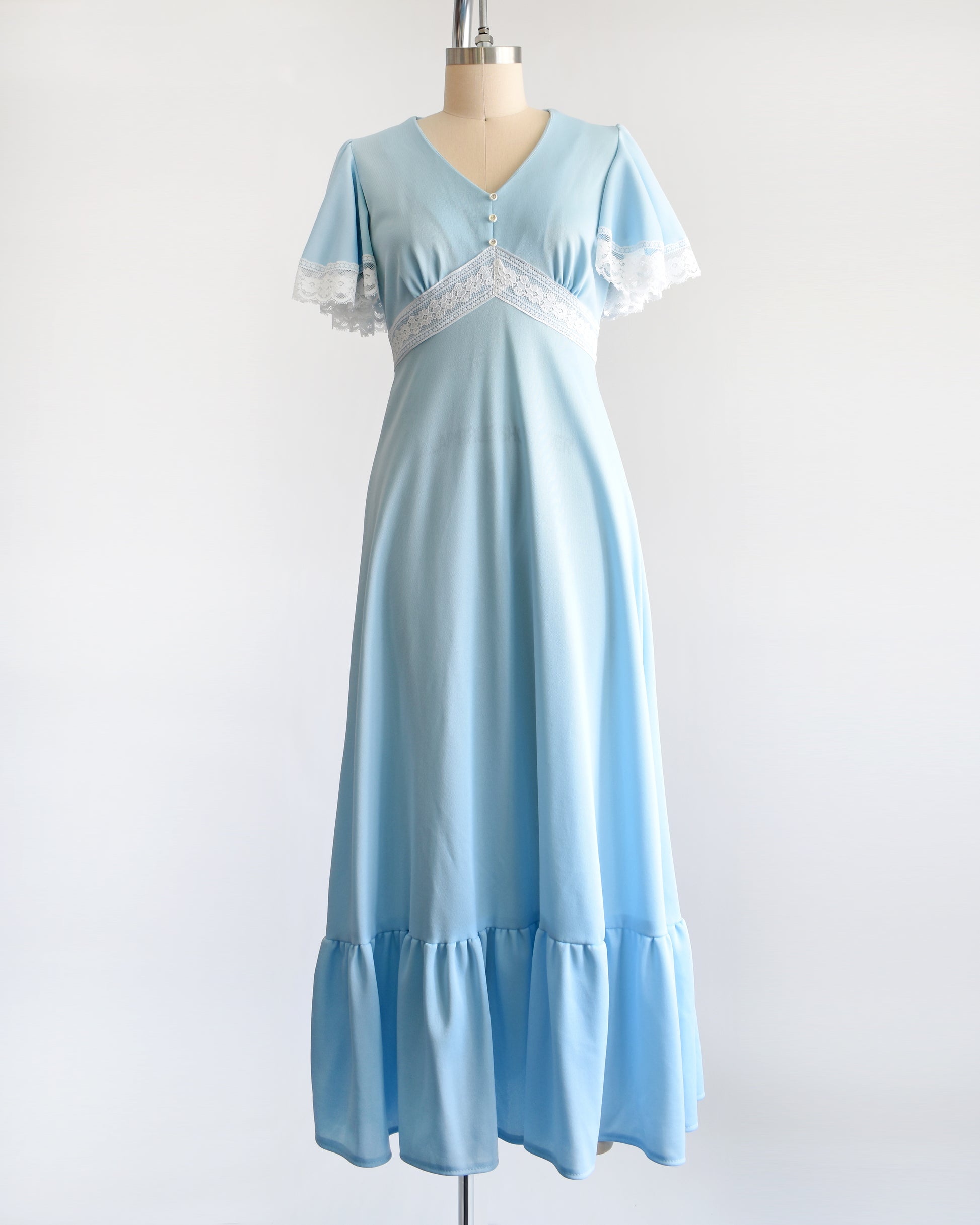 Vintage 1970s Blue & White Lace Maxi Dress | medium/medium large Rust Belt Threads Vintage 1970s Blue & White Lace Maxi Dress | medium/medium large Rust Belt Threads