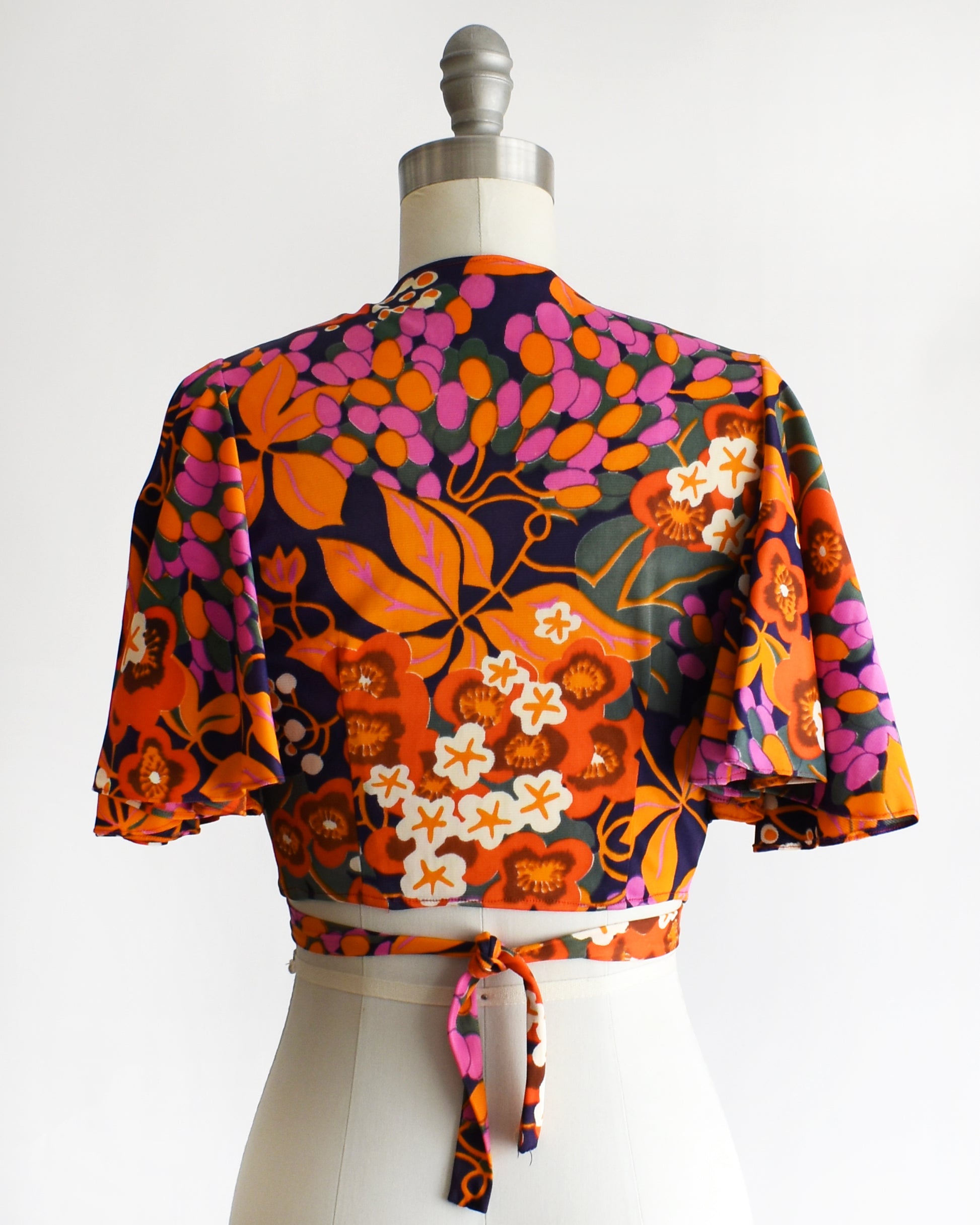 a vintage 70s floral wrap blouse