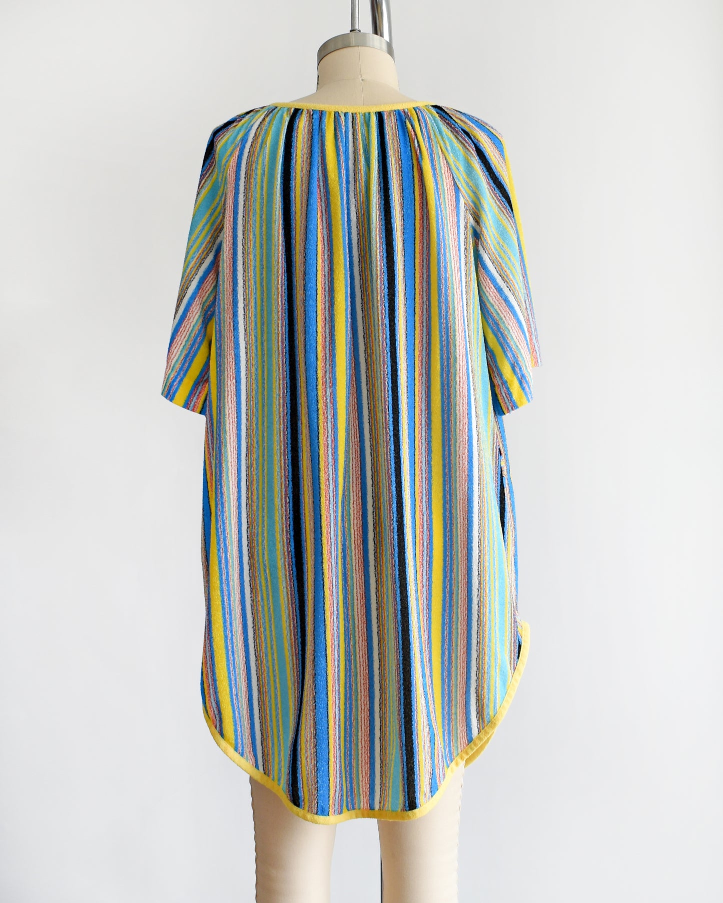 back view of a vintage 1970s striped terry cloth cover-up dress