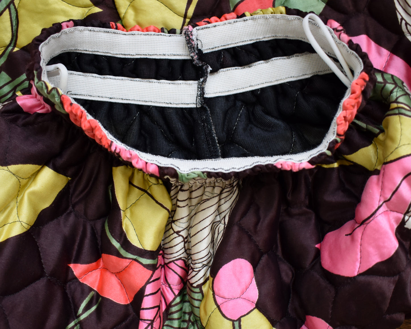 close up of the two elastic waistbands on the inside of the skirt