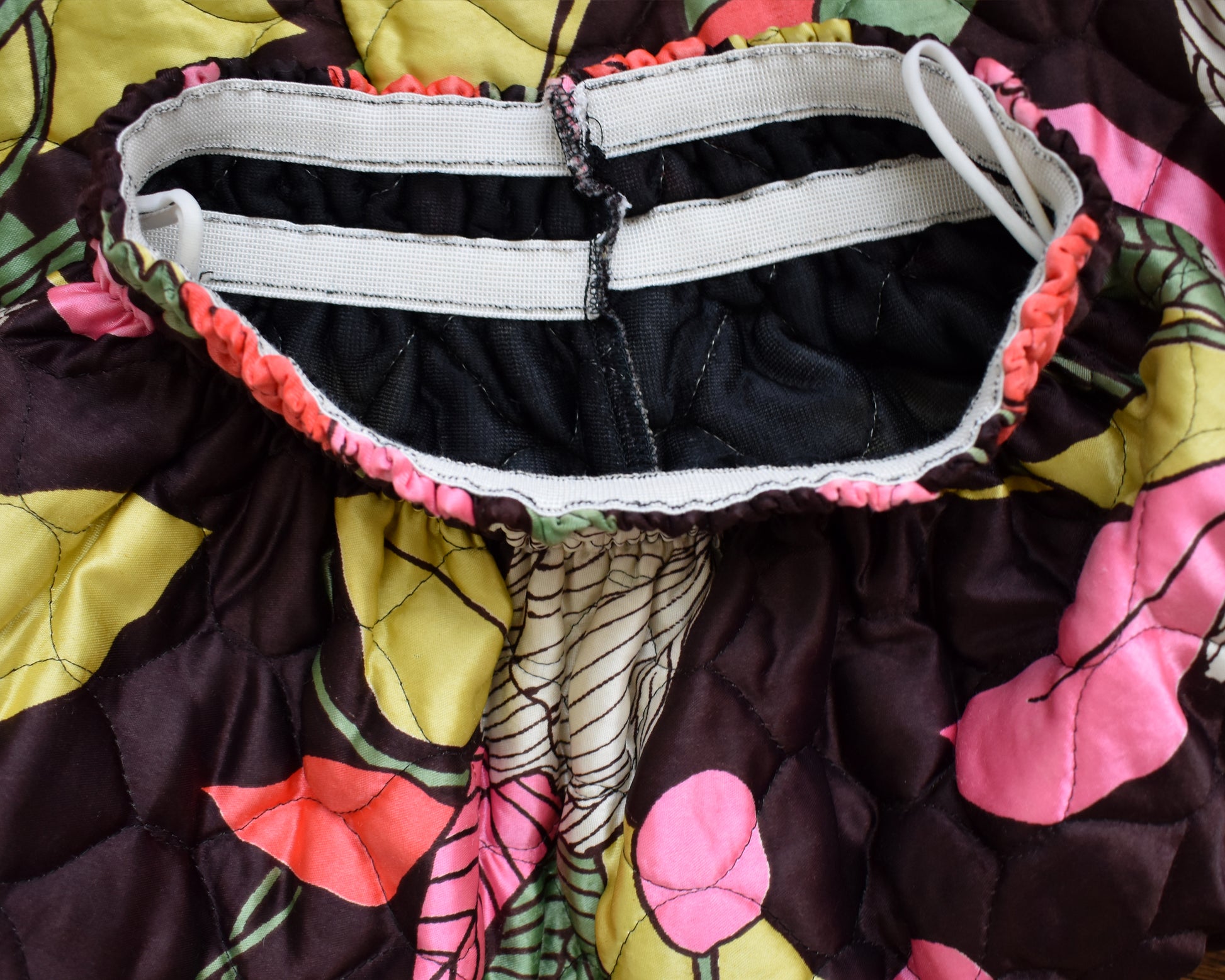 close up of the two elastic waistbands on the inside of the skirt