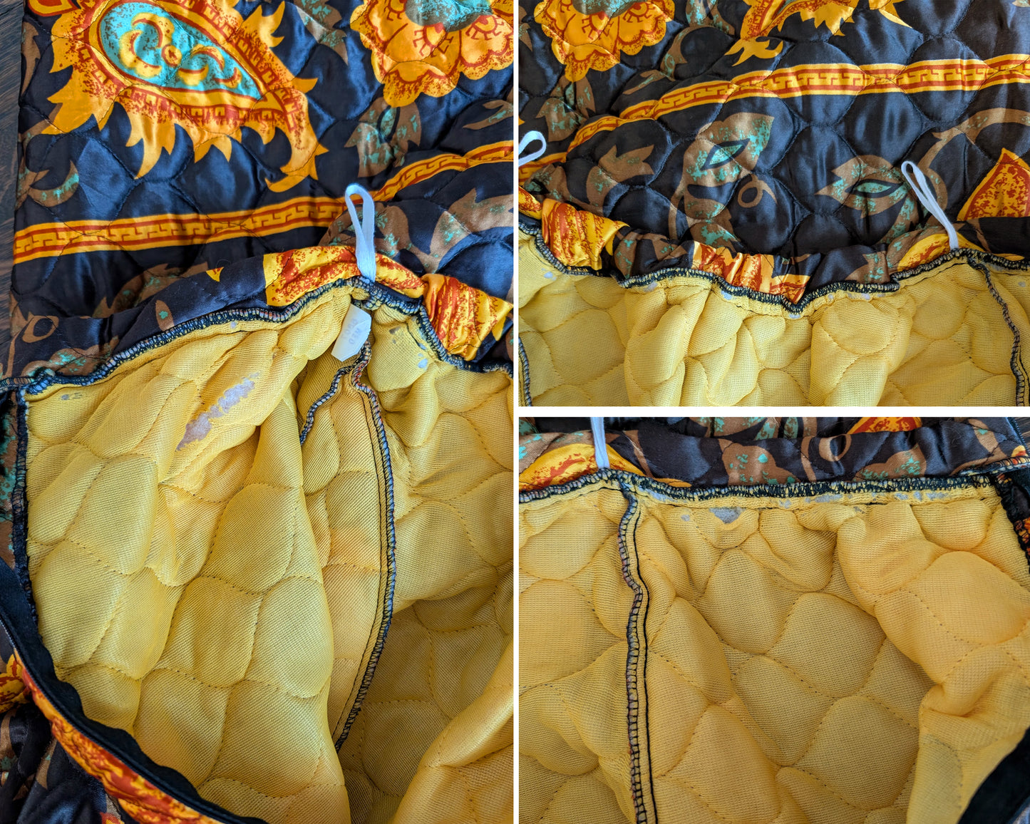 a photo collage showing breaks and tears in the skirt lining