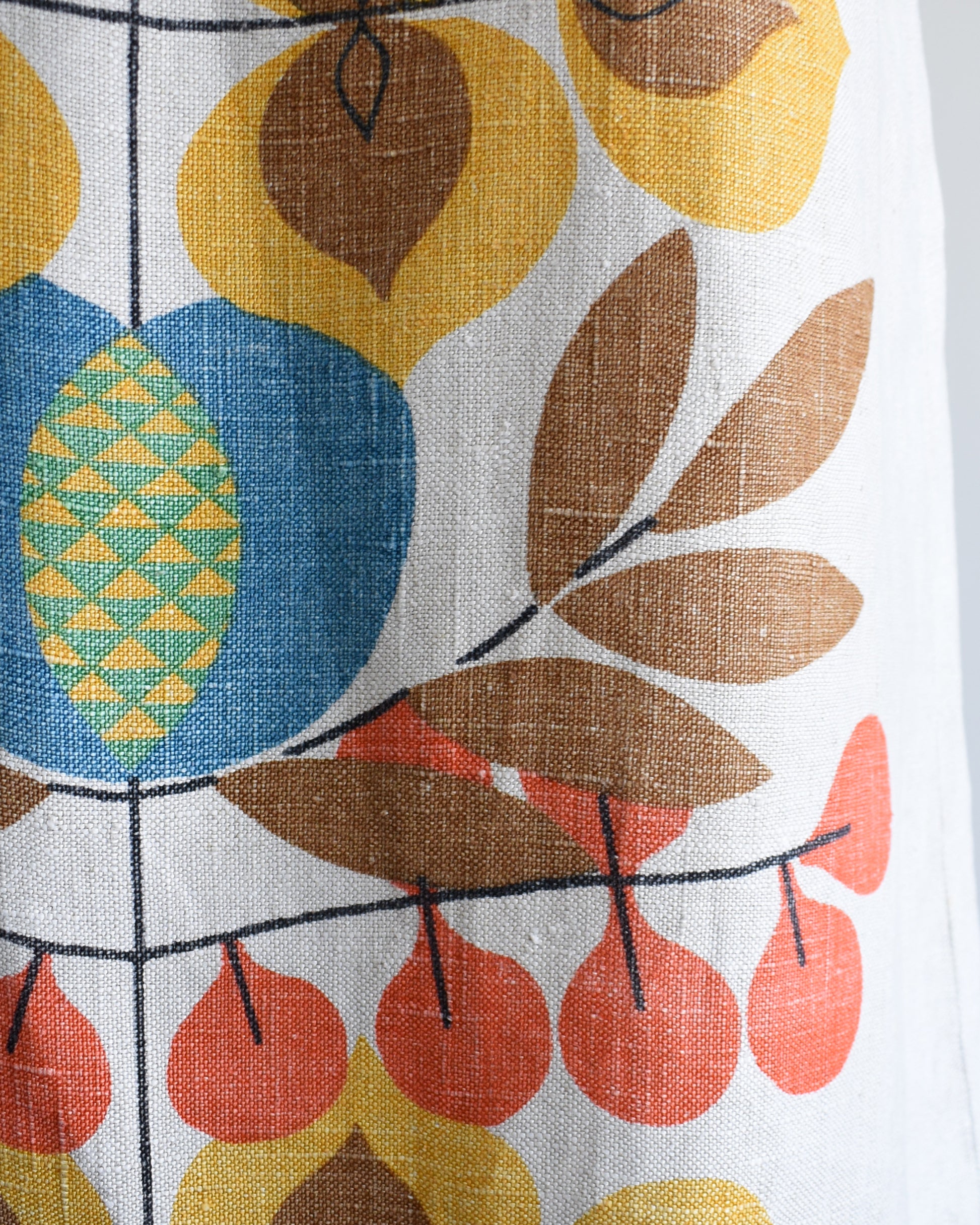 close up of the mid century floral print on the dress