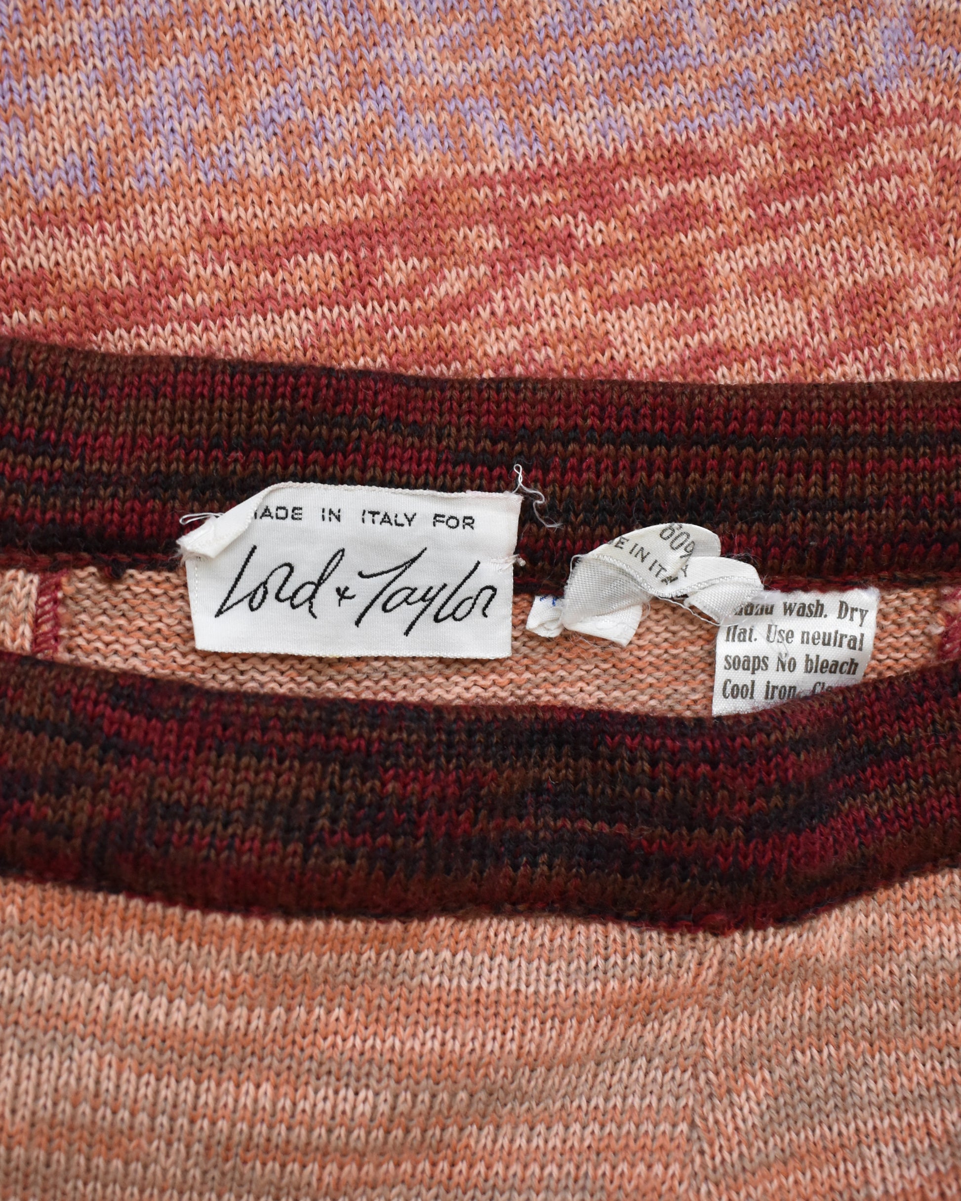 close up of the tag that says Made in Italy for Lord and Taylor