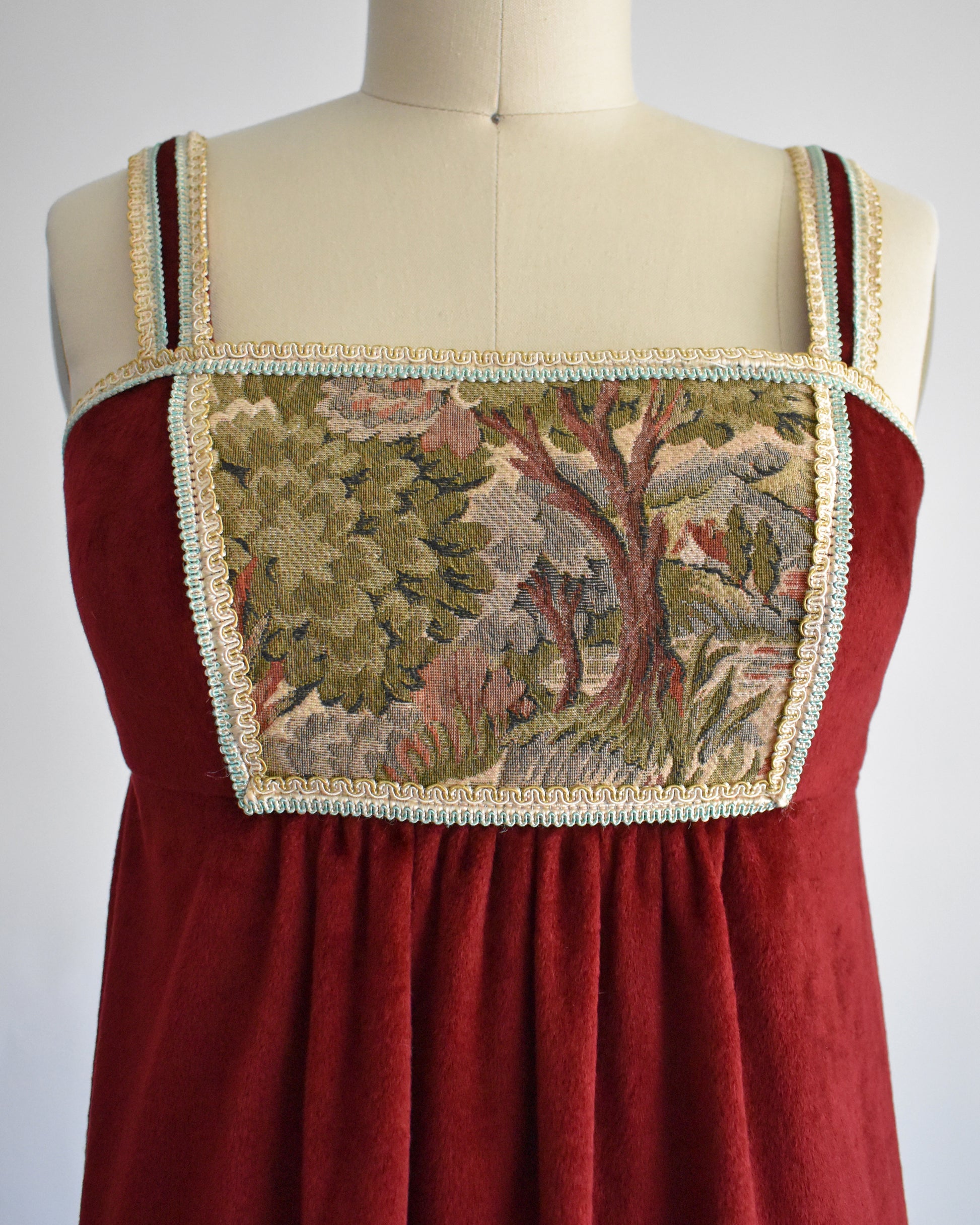 Vintage 1970s Burgundy Velvet Tapestry Maxi Dress | xxxs Rust Belt Threads Vintage 1970s Burgundy Velvet Tapestry Maxi Dress | xxxs Rust Belt Threads