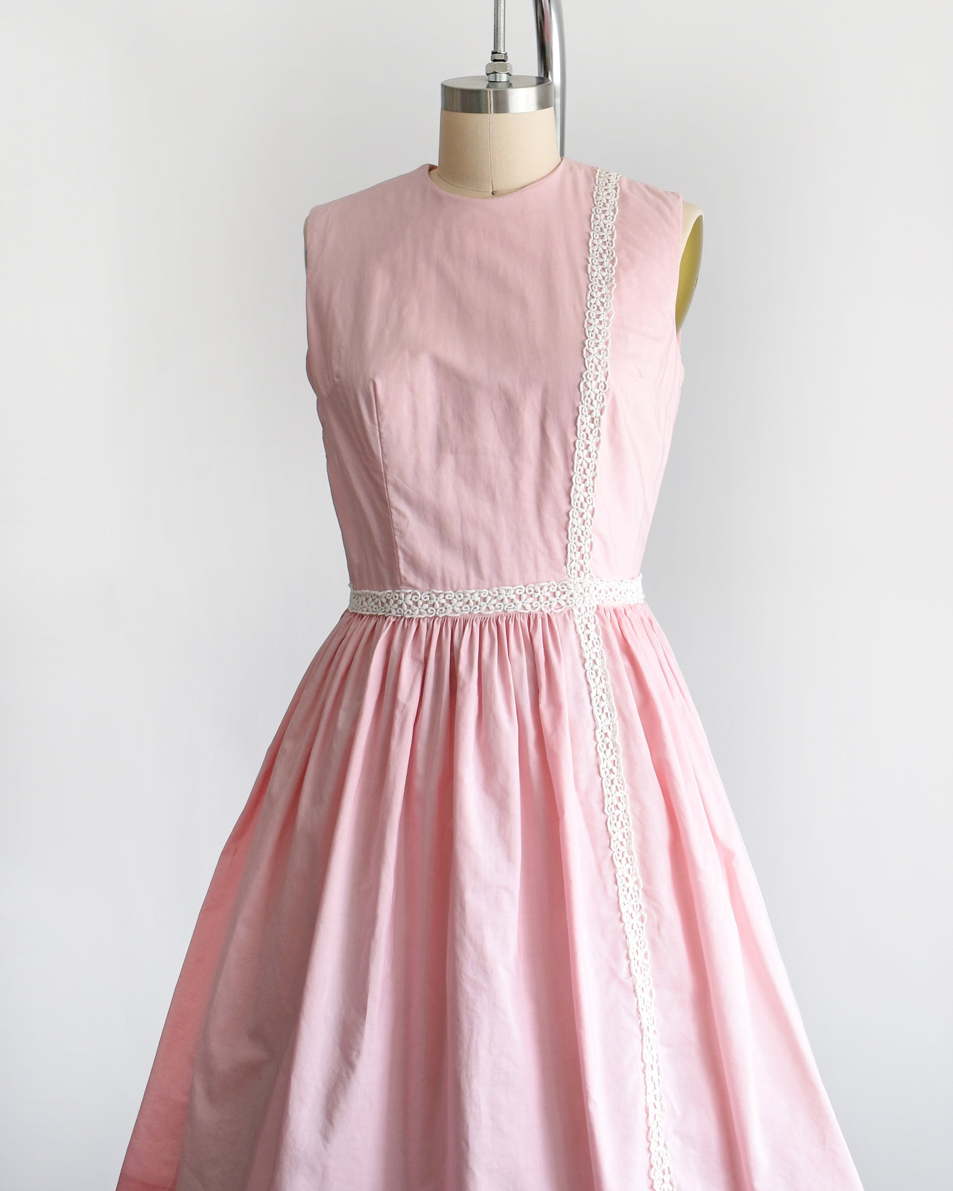 Vintage 1960s Pink & White Lace Cotton Dress | small medium Rust Belt Threads Vintage 1960s Pink & White Lace Cotton Dress | small medium Rust Belt Threads