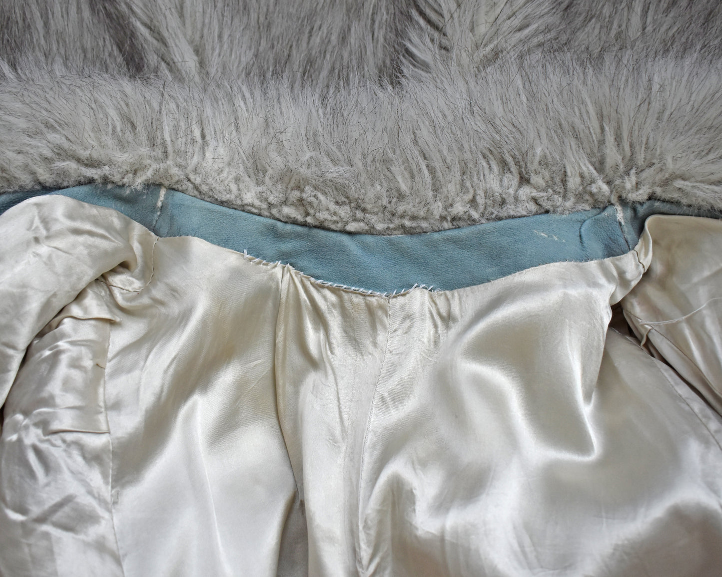 close up of the inside collar which shows some previous mending